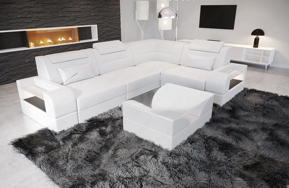 L Sofa, Sofa Ecksofa mit Sofa Ledercouch Leder Trivento Bettfunktion Dreams LED-Beleuchtung, Form Ledersofa kurz Wahlweise mit L-Form