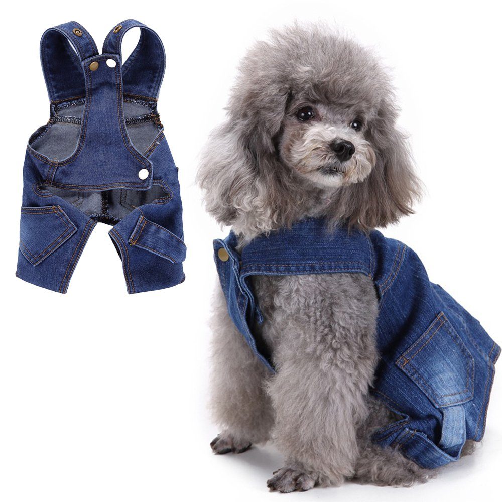 LAPA HOME Hundejacke Hundemantel Denim-Overalls Denim Hundekleidung Vintage Hundekostüm, Hundewest Latzhose für kleine und mittele Hunde, XS-2XL