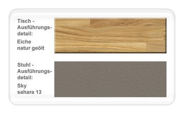 expendio Essgruppe Tromsa, (komplette Tischgruppe, Spar-Set, 7-tlg), Tisch Eiche natur massiv 140x90 cm + Schwingstühle Giada Sky sahara