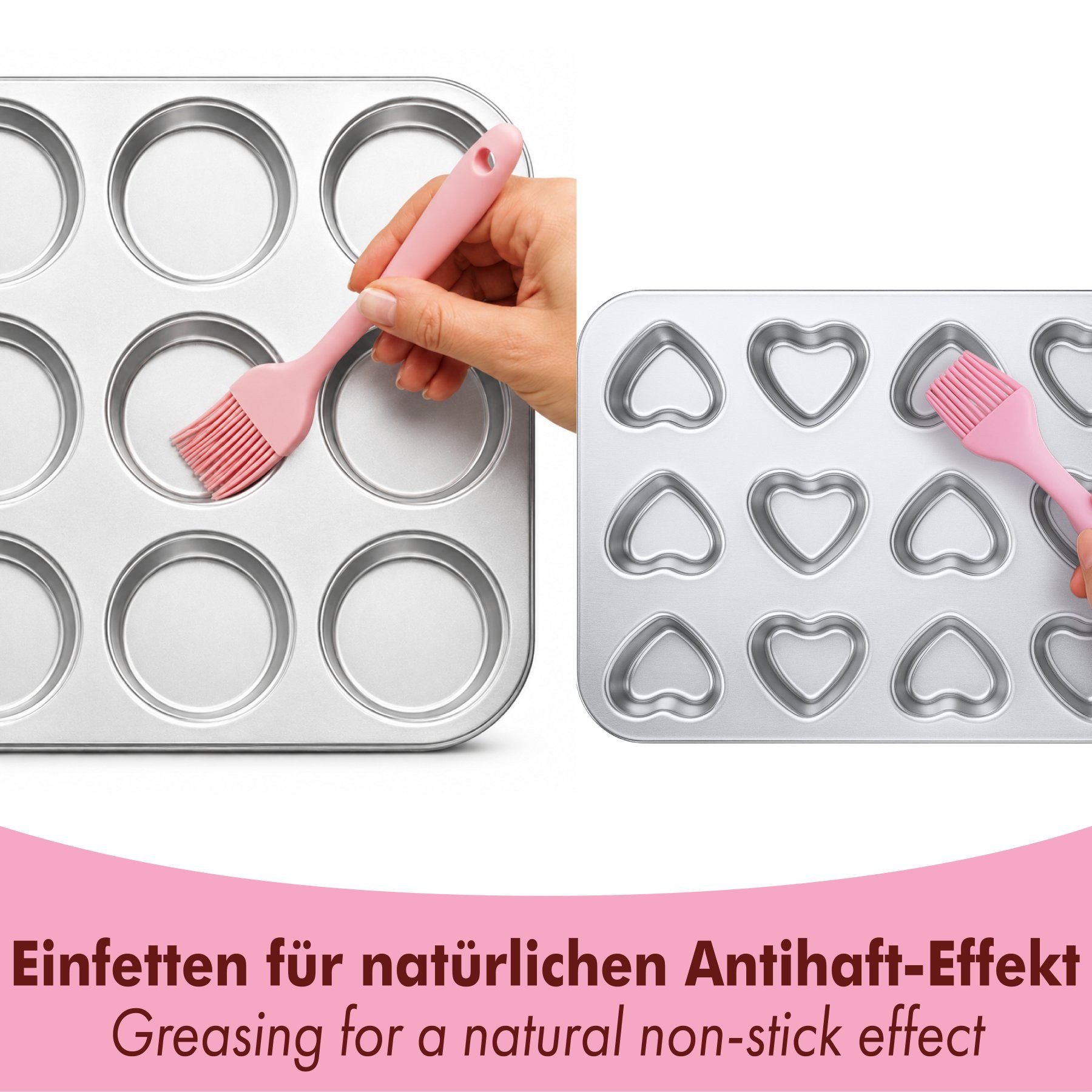 immer Muffinform Edelstahl Backform-Set Muffinblech 12 Whoopie-Pies & Herz-Mini-Muffins, (Muffinblech-Set 2-tlg)
