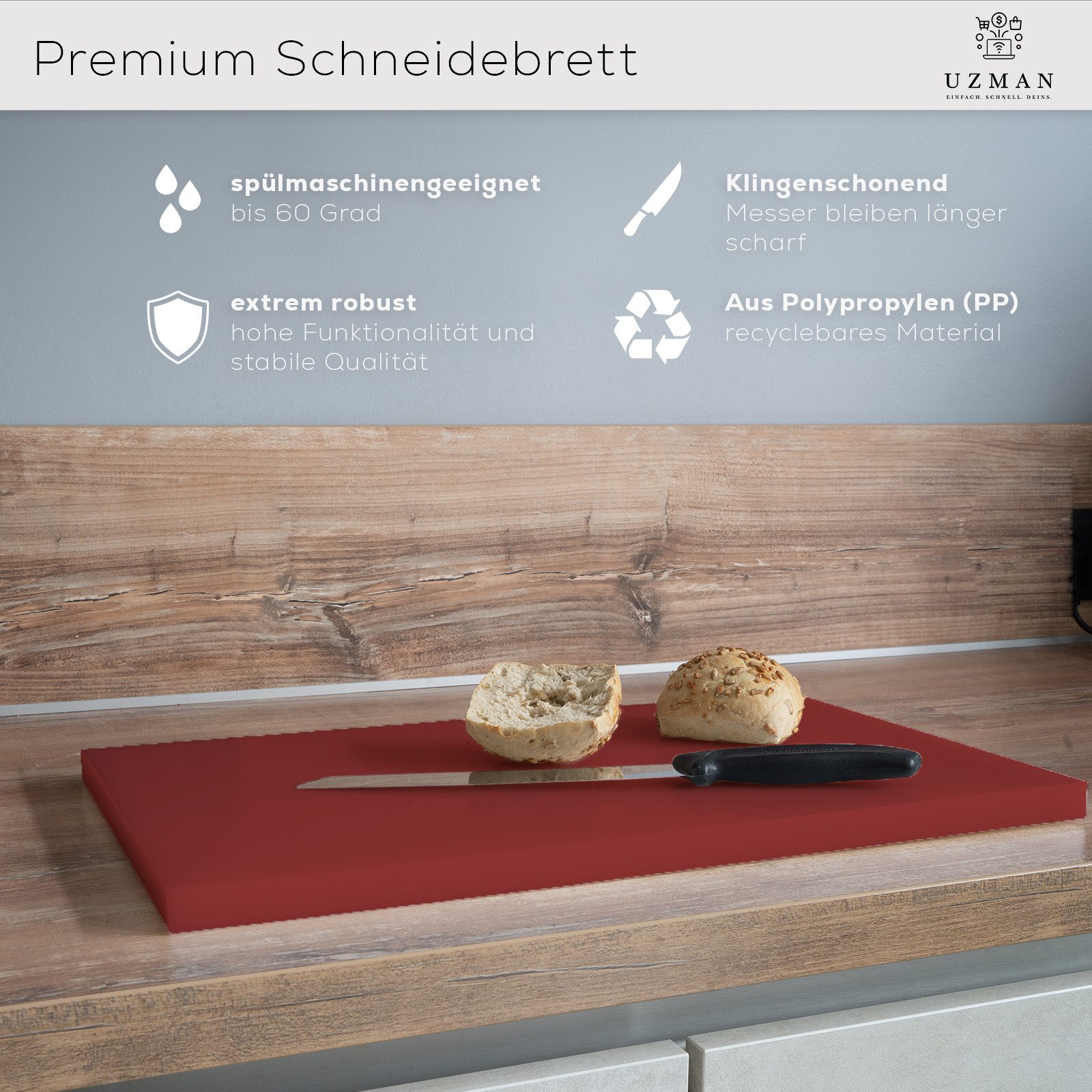 Uzman Schneidebrett Premium Gastro Schneidebrett Kunststoff 60x40x2cm Gastrobrett