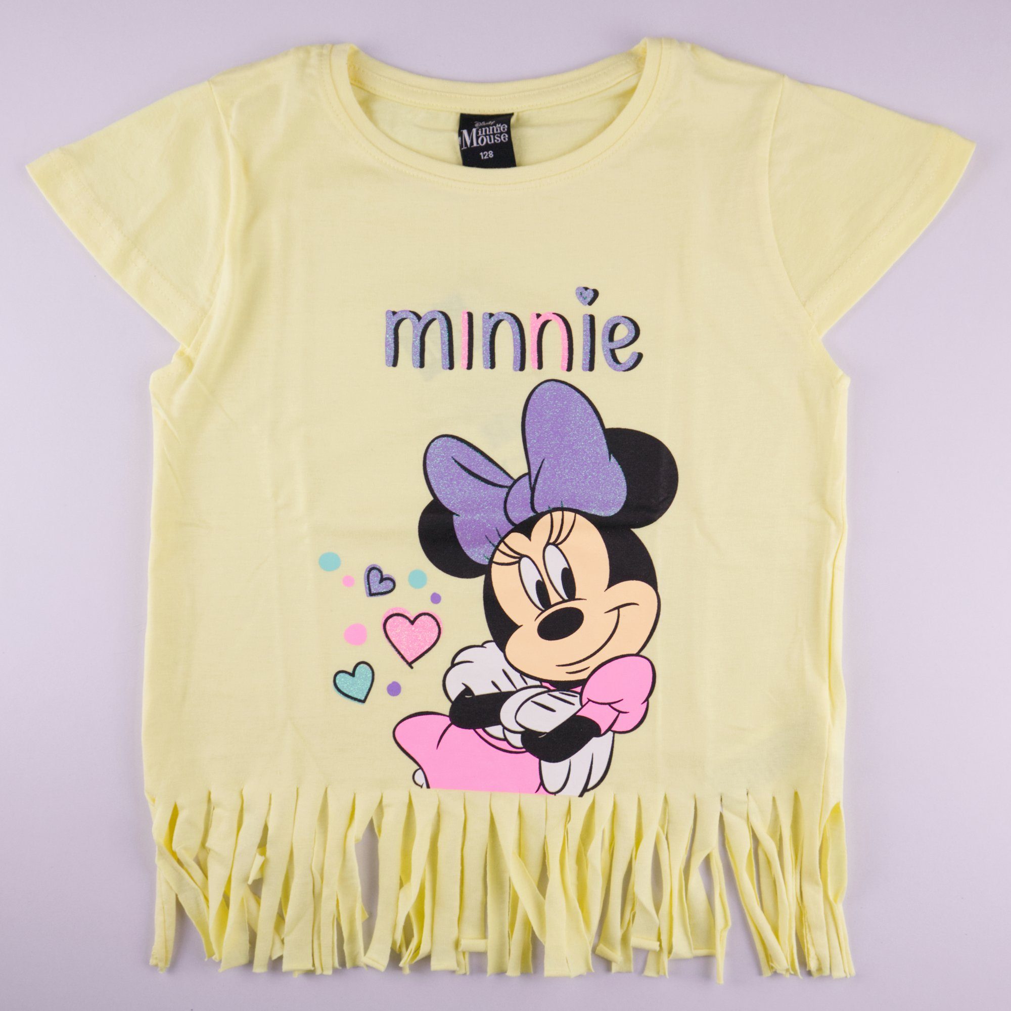 Disney Minnie Mouse Print-Shirt 104 oder 134, Gelb bis Kinder T-Shirt Grau Baumwolle, Minnie Maus Gr. Mädchen