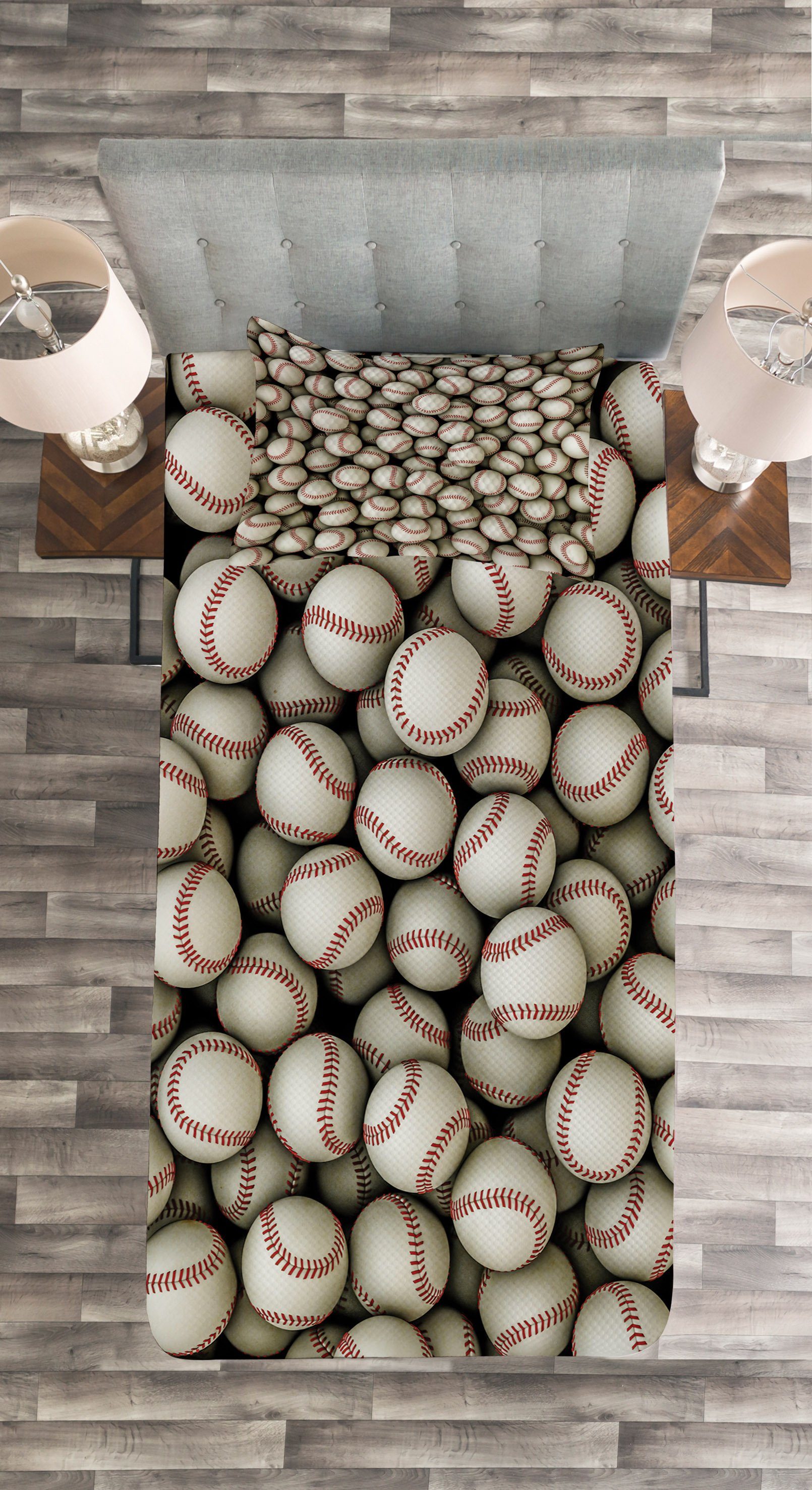 Kissenbezügen Abakuhaus, Tagesdecke rot-Weiss Baseball-Sport-Emblem mit Set Waschbar,