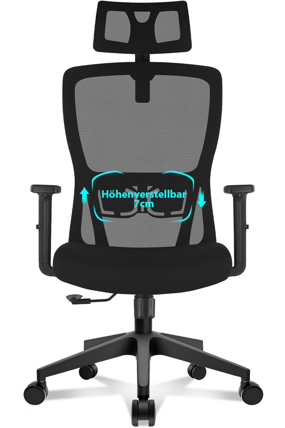 Durrafy Bürostuhl Ergonomischer Mesh Bürostuhl – Bis 200 kg belastbar & atmungsaktiv (Drehstuhl mit verstellbaren Armlehnen und Kopfstütze), 130° Wippfunktion, verstellbare Lordosenstütze, belastbar bis 200 kg