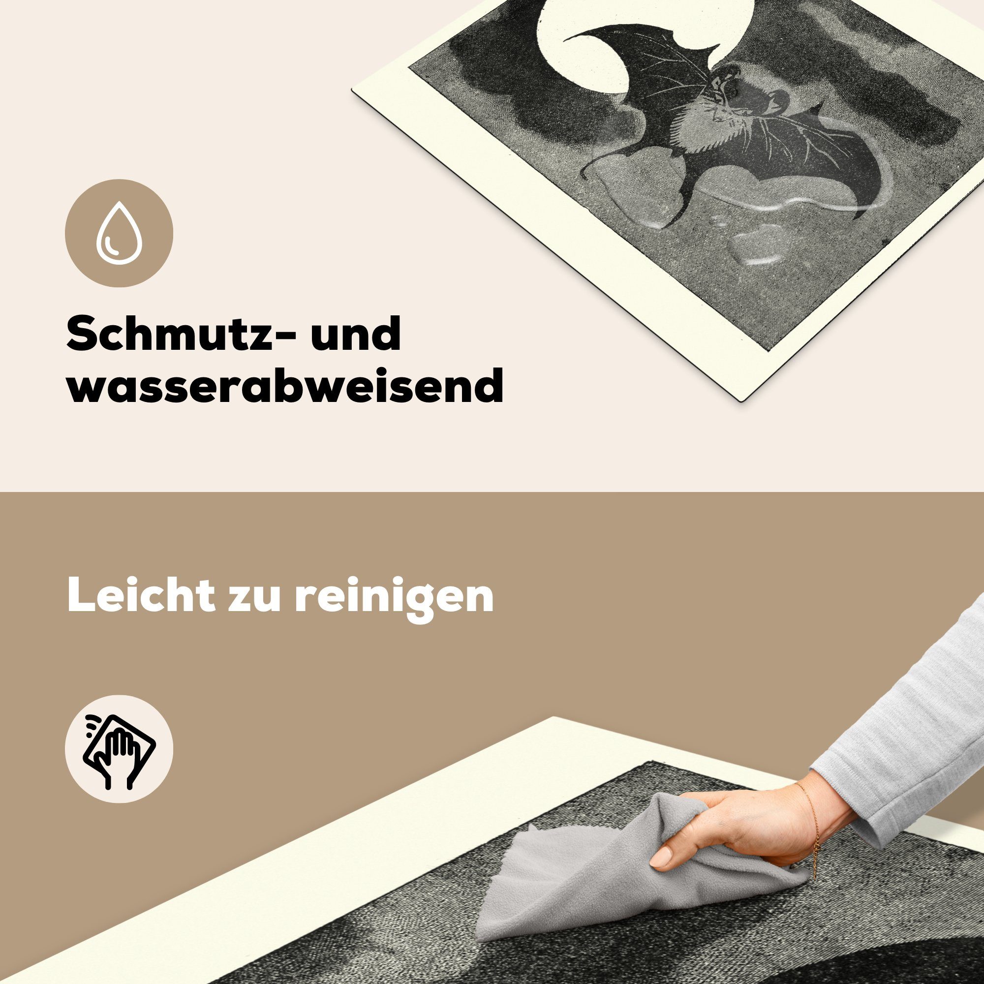 MuchoWow Herdblende-/Abdeckplatte Illustration vor Mond einem Vinyl, Fledermaus 60x52 nutzbar, Ceranfeldabdeckung einer cm, in tlg), Arbeitsfläche schwarz-weiß, (1 Mobile