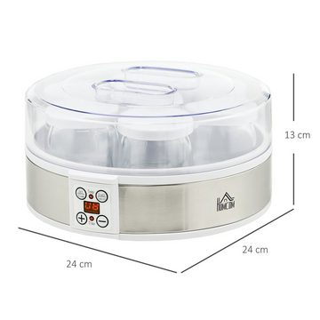 HOMCOM Joghurtbereiter Joghurtmaschine mit Timer, Joghurt-Maker mit Temperatur-Einstellung, 7 Portionsbehälter, je 180 ml, 7 Gläser à 180 ml, automatischer Abschaltung, 20 W, Weiß