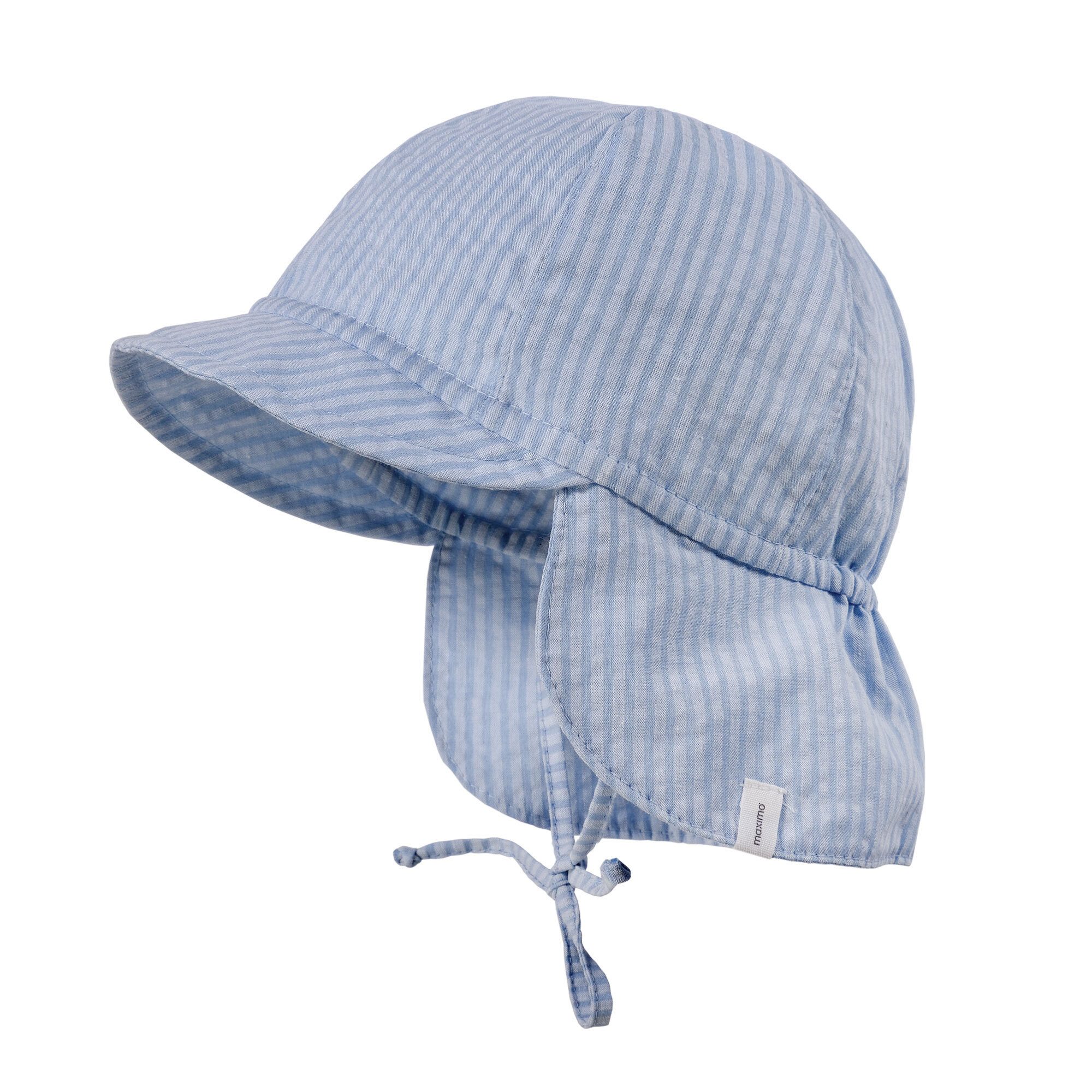 MAXIMO Schirmmütze BABY-Schildmütze, Seersucker kurzer Nackenschutz, Bindeband, UV (1-St) Seersucker