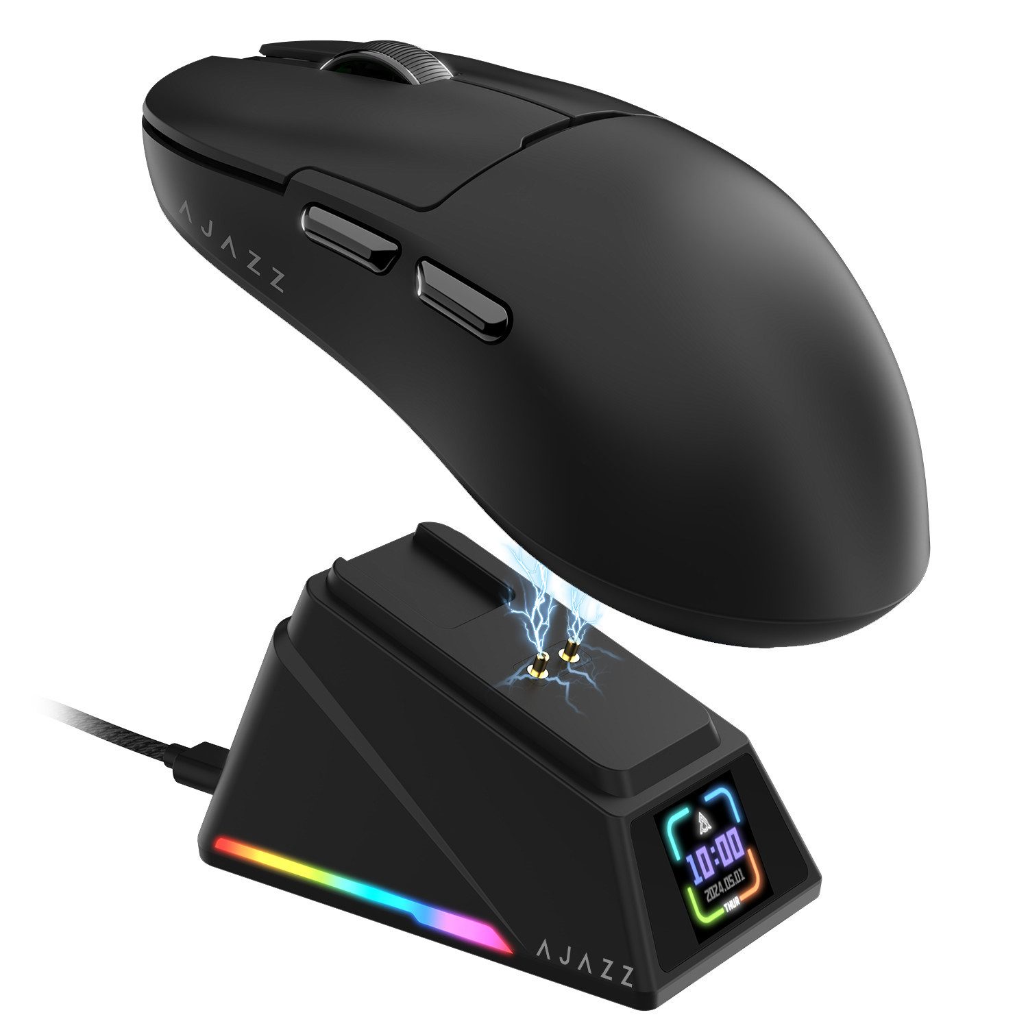 AJAZZ AJ159 APEX 8K Kabellose Gaming-Maus, Magnetische Ladestation,PAW3950 Gaming-Maus (2.4G, Bluetooth, USB-C, 42000 dpi, Magnetisches Laden, Multifunktionsbildschirm)