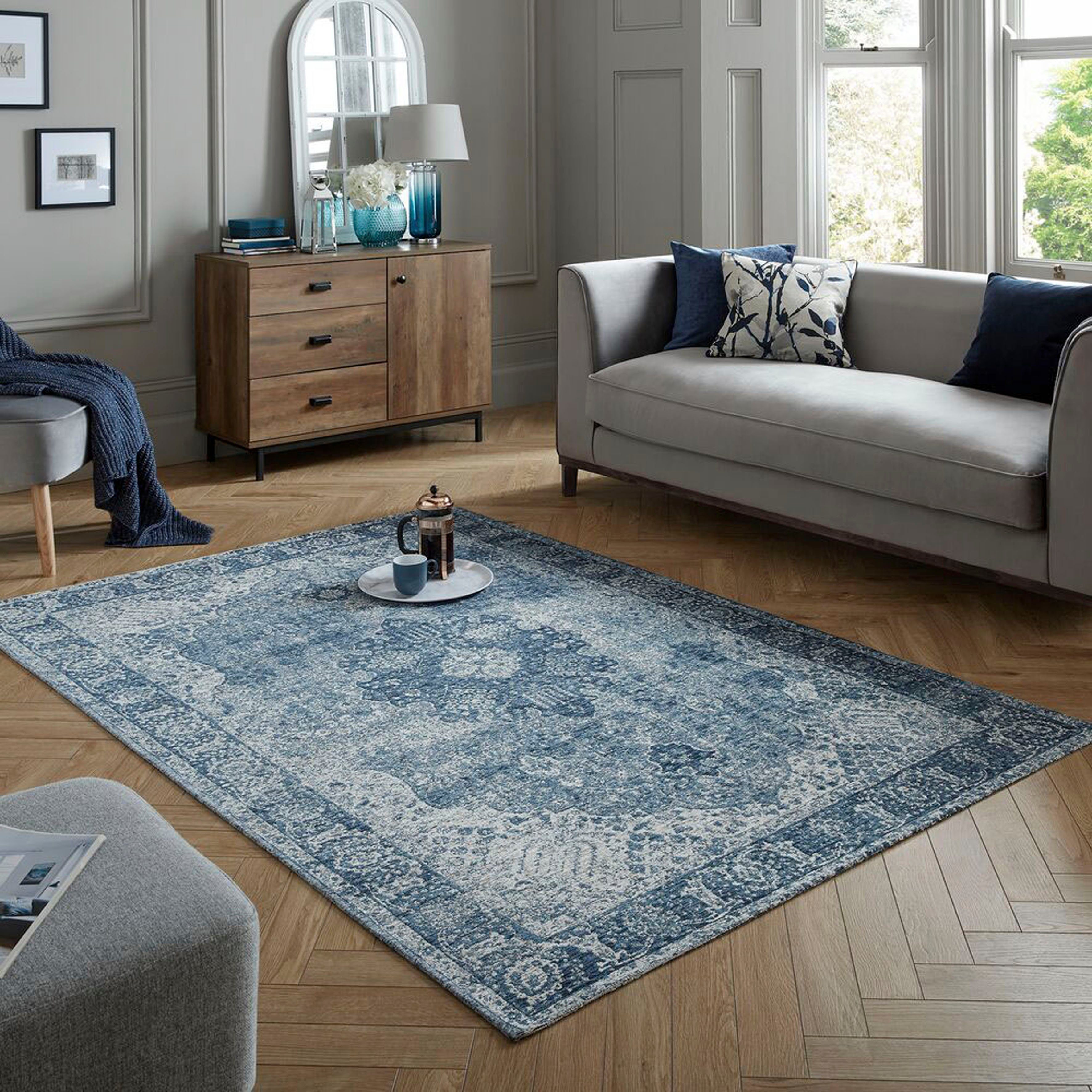 RUGS, Teppich Vintage-Muster Antique, Höhe: 4 FLAIR blau mm, rechteckig,