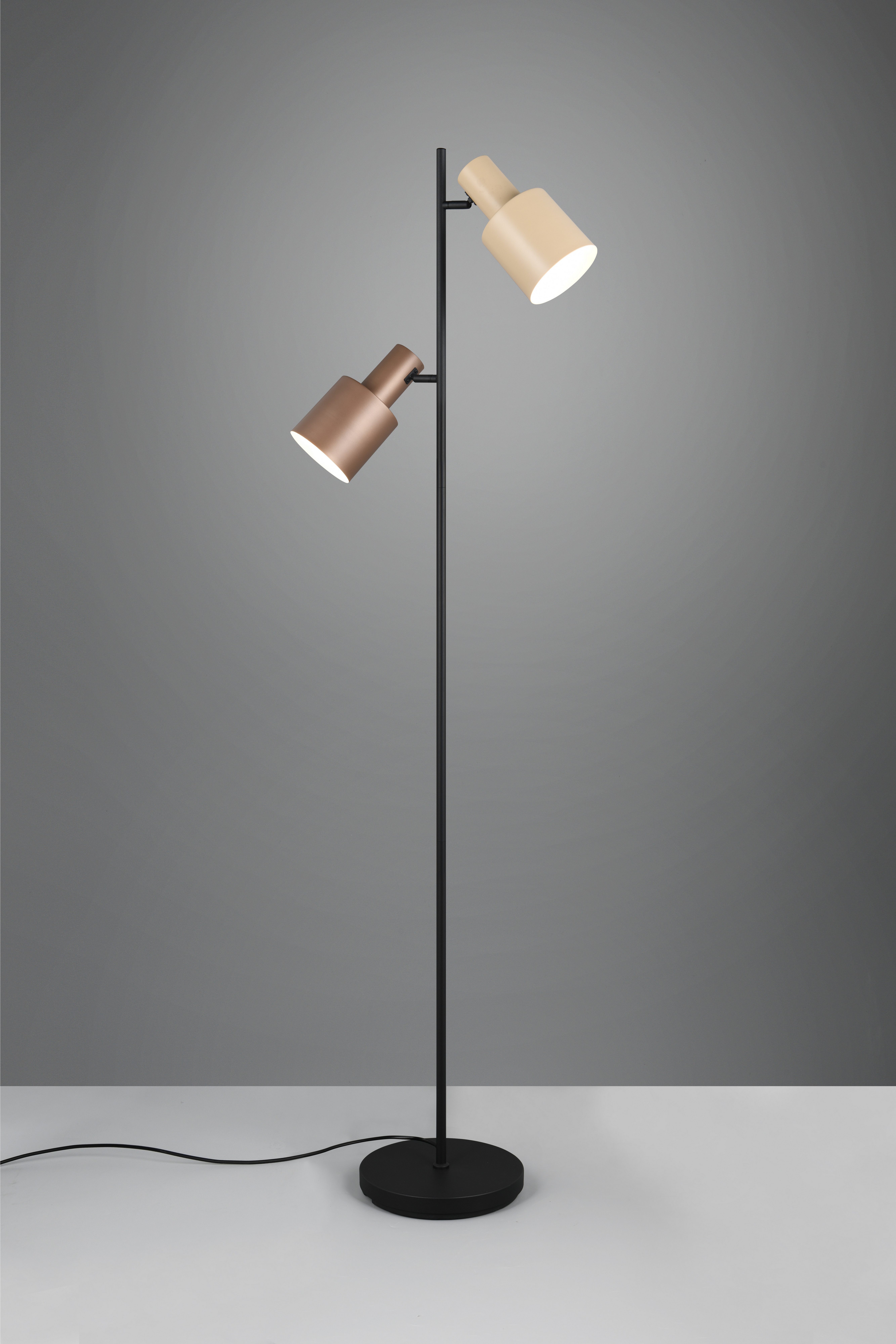 TRIO Leuchten Stehlampe AGUDO, Stehleuchte 2-flammig, exkl 2xE27 max 10W, mit Fußschalter, Ein-/Ausschalter, Leuchtmittel wechselbar, warmweiß - kaltweiß, 161cm hoch, Metall Lampenschirme, Stehlampe Wohnzimmer Esszimmer