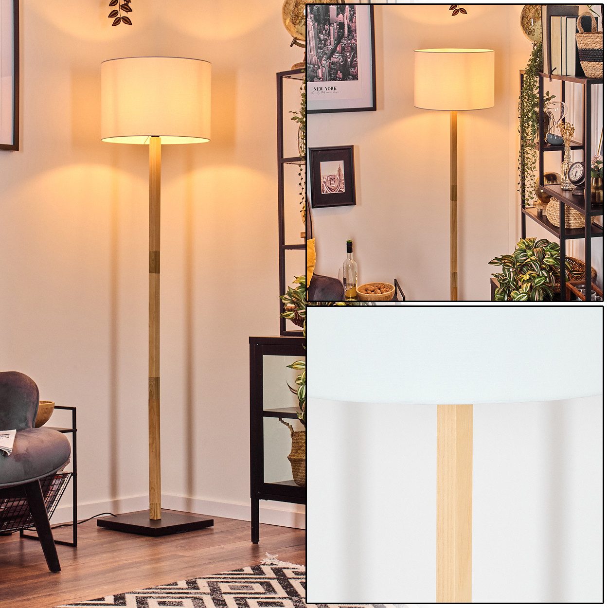 hofstein Stehlampe Boho-Style Stehlampe aus Holz/Metall/Stoff günstig online kaufen