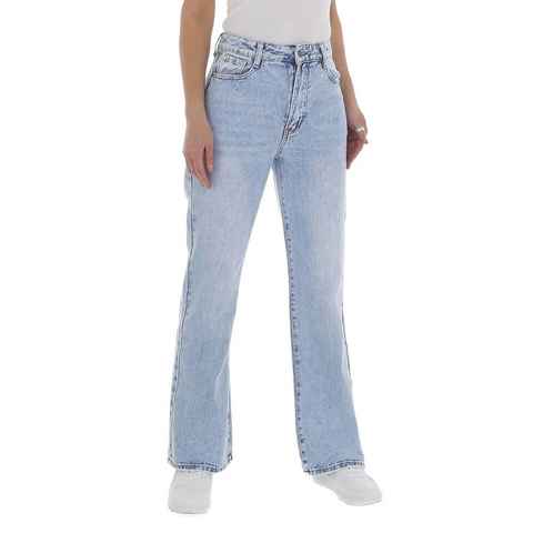Ital-Design Straight-Jeans Damen Freizeit Used-Look Straight Leg Jeans in Hellblau