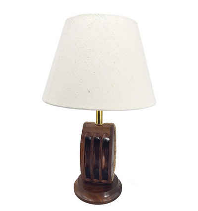 Linoows Tischleuchte Tischlampe mit Blockrolle, Maritime Schirm Lampe, ohne Leuchtmittel, Leuchtmittel abhängig, Schirm Leuchte aus Holz