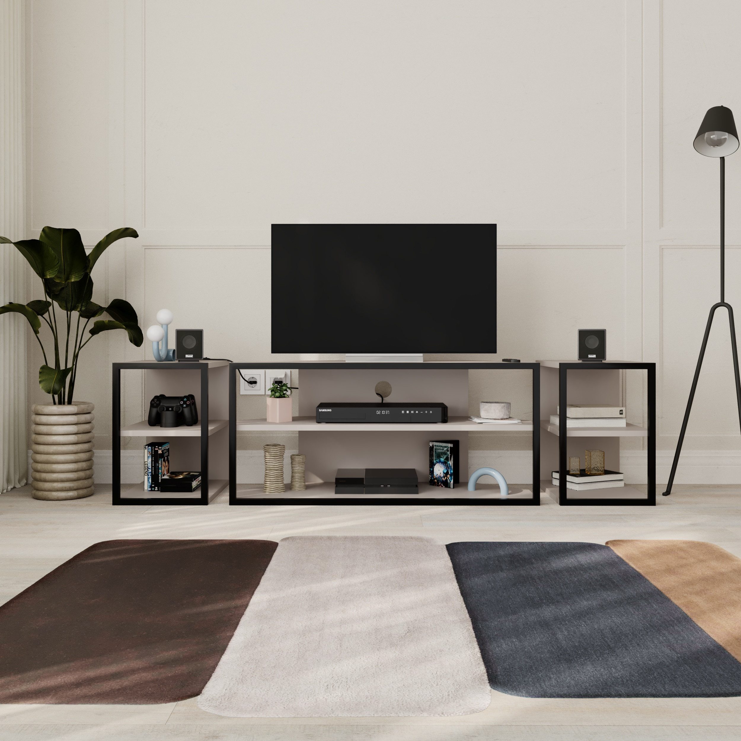 Decortie TV-Ständer ECHO, (bis 50,00 Zoll, Set, 3-tlg., 1 Set 3 Teile, Moderner TV-Ständer SET, 42 x 45 x 160 cm)