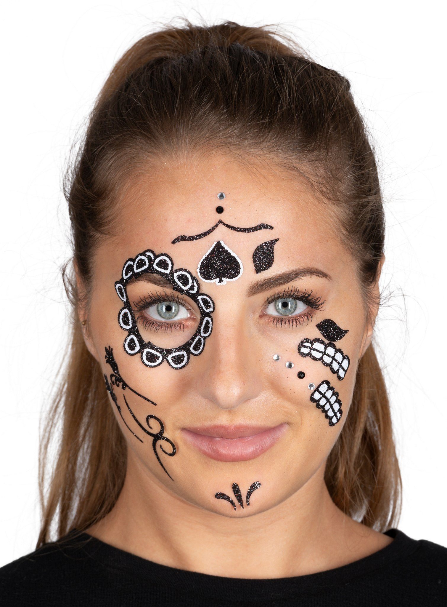 Metamorph Theaterschminke Day of the Dead Tattookleber - Fasching Halloween, Ein kompletter Satz Gesichtsschmuck zum Aufkleben
