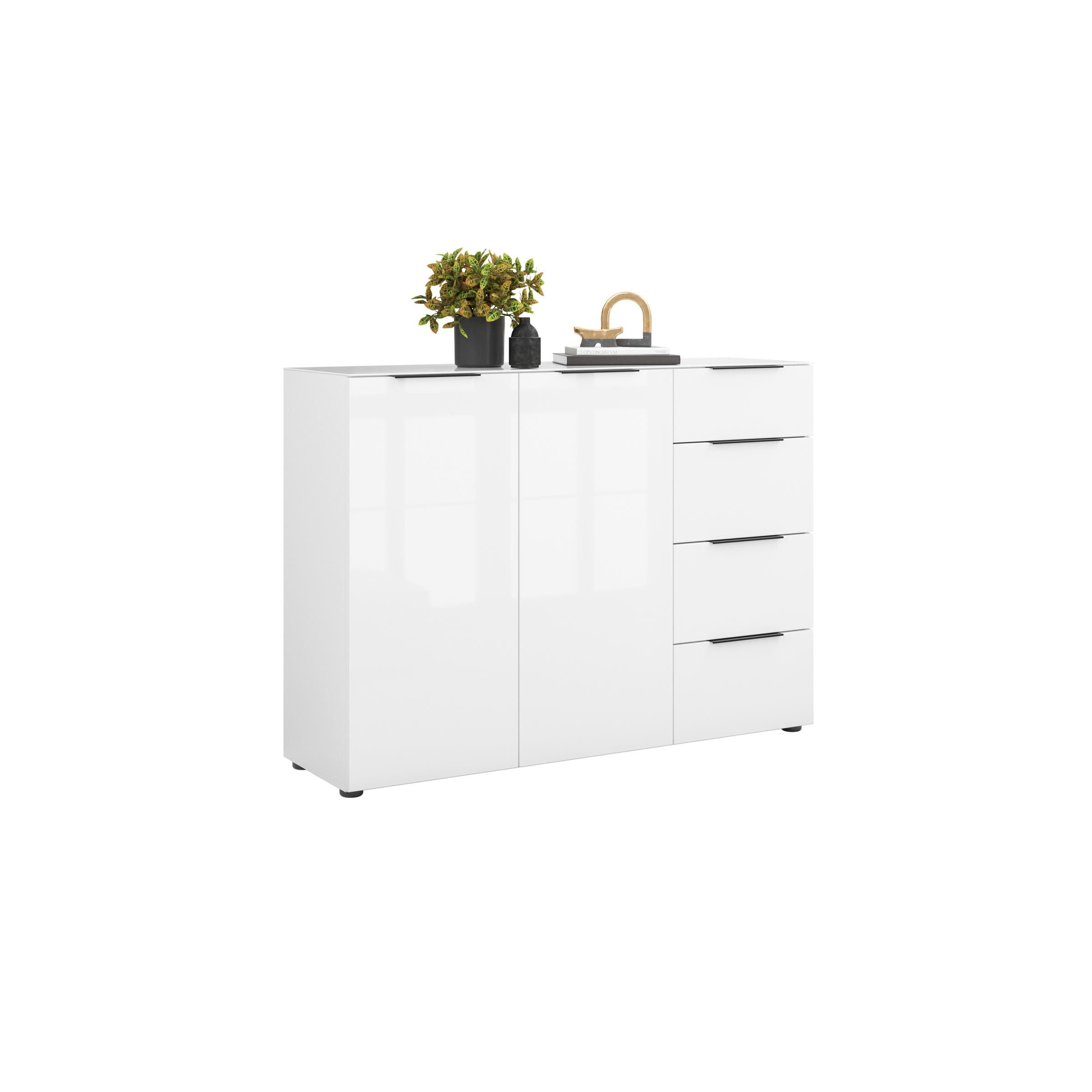 freiraum Sideboard style, in weiß matt - Weißglas - 135x98,7x40cm (BxHxT)