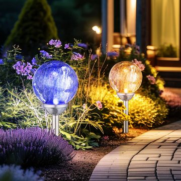 etc-shop LED Gartenleuchte, LED-Leuchtmittel fest verbaut, Farbwechsel, 3er Set RGB LED Solar Glas Kugel Steck Lampen Garten Weg Außen