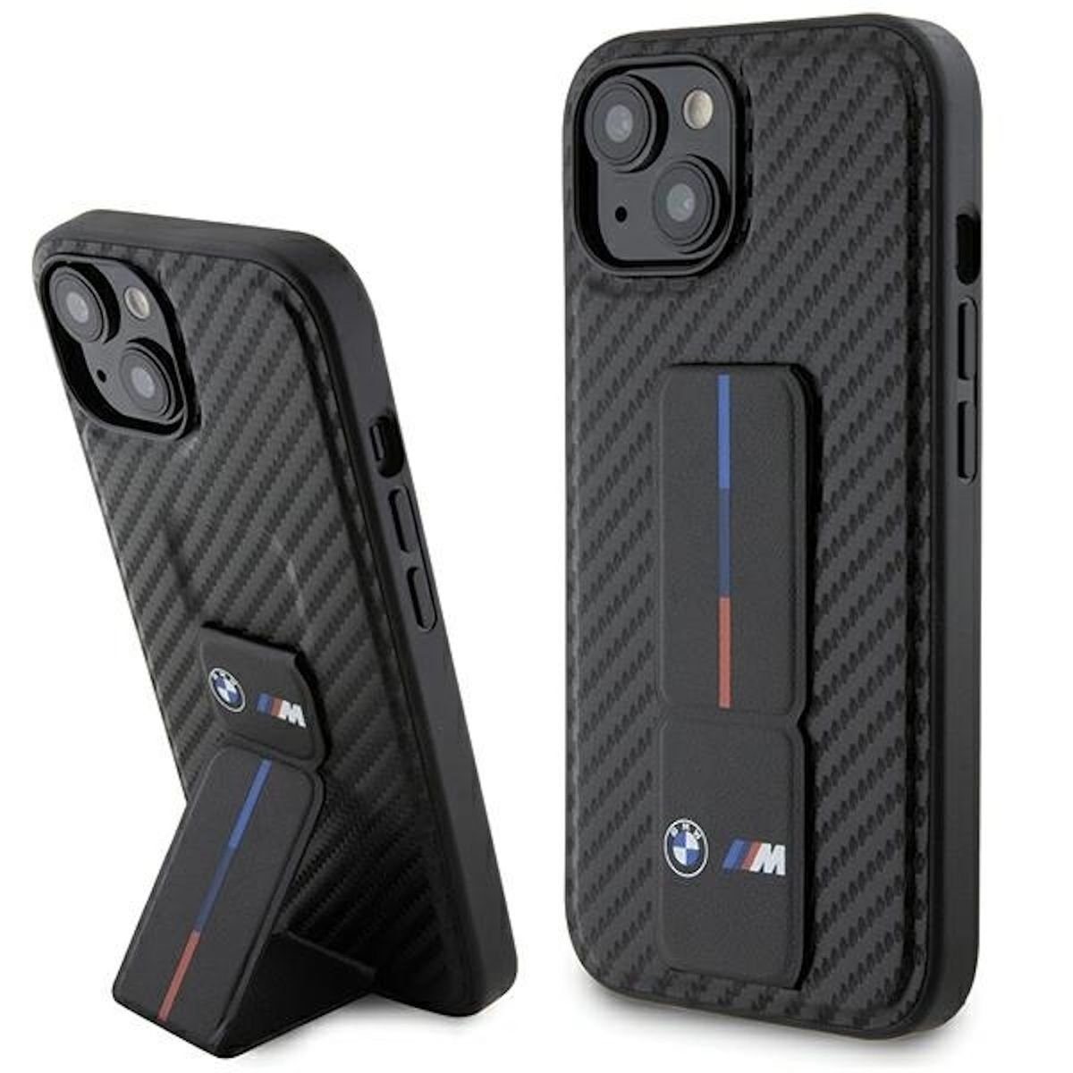 BMW Smartphone-Hülle BMW Apple iPhone 15 Carbon Hardcase Schutzhülle mit Stand Case Schwarz