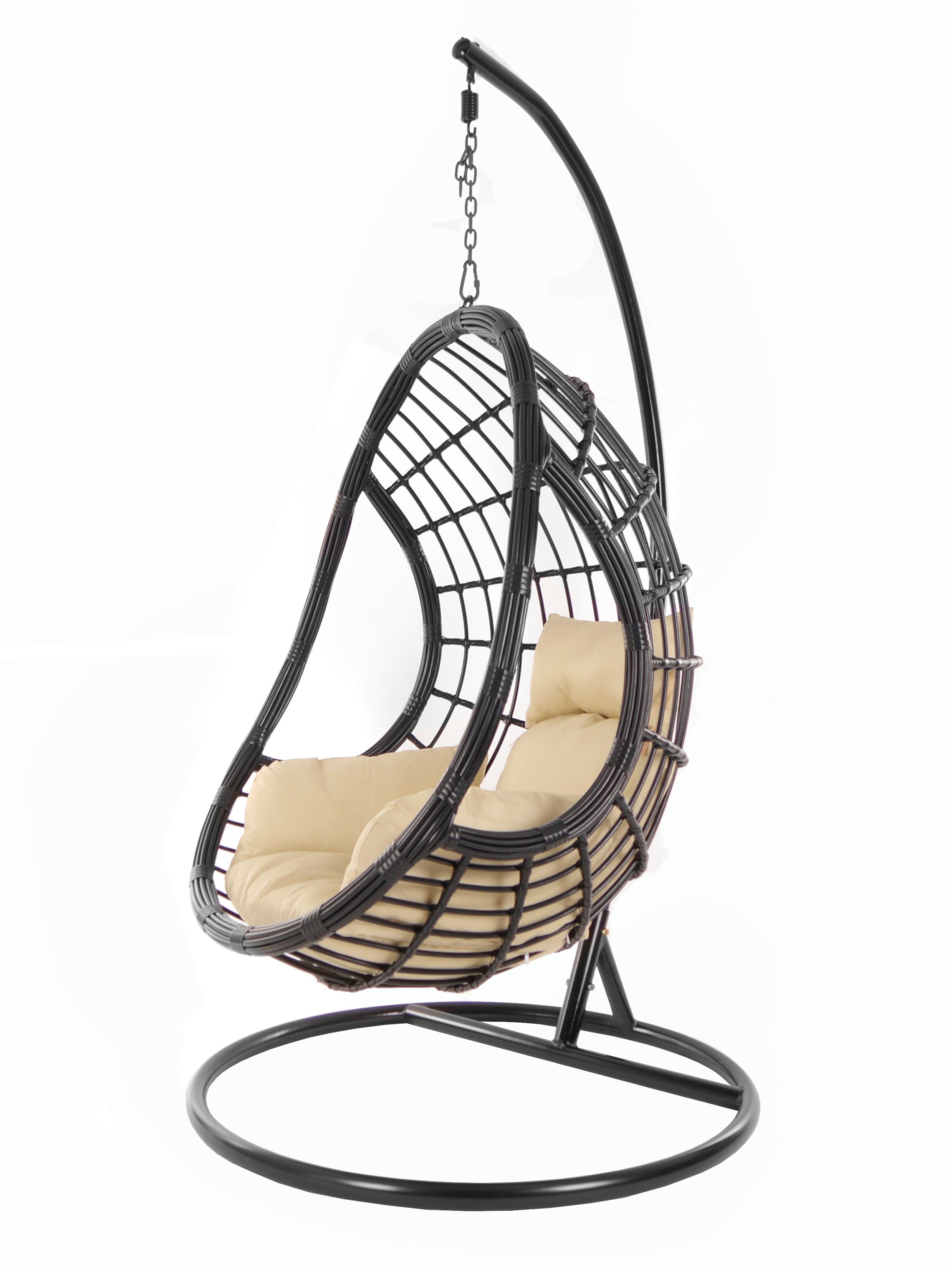 KIDEO Hängesessel PALMANOVA black, Schwebesessel, Swing Chair, Hängesessel mit Gestell und Kissen, Nest-Kissen hellbraun (7007 capucchino)
