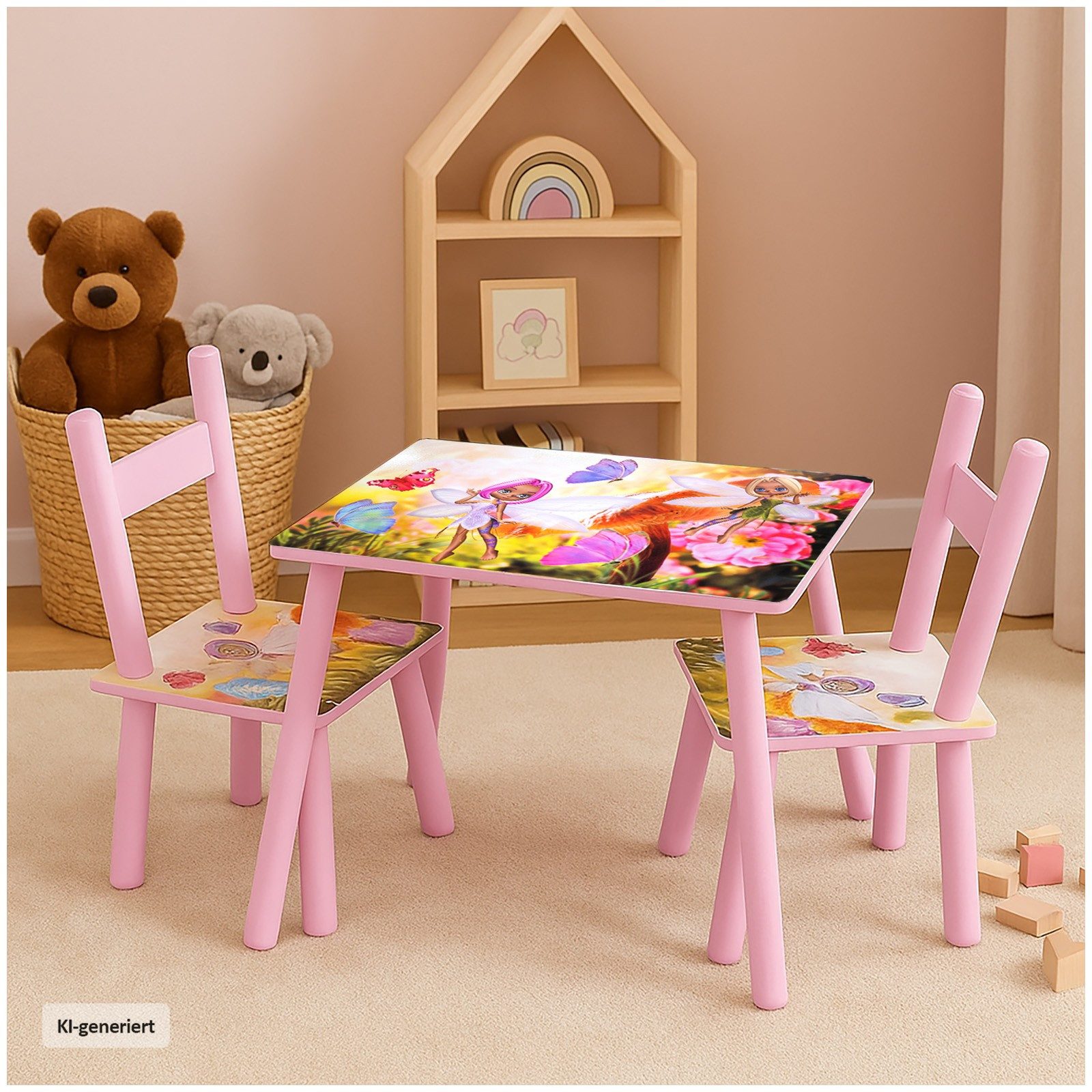 HTI-Living Kindersitzgruppe Kindertischgruppe Blumenfee, (Set, 3-tlg., 1 Tisch, 2 Stühle), Kindertisch Kinderstuhl Kindermöbel