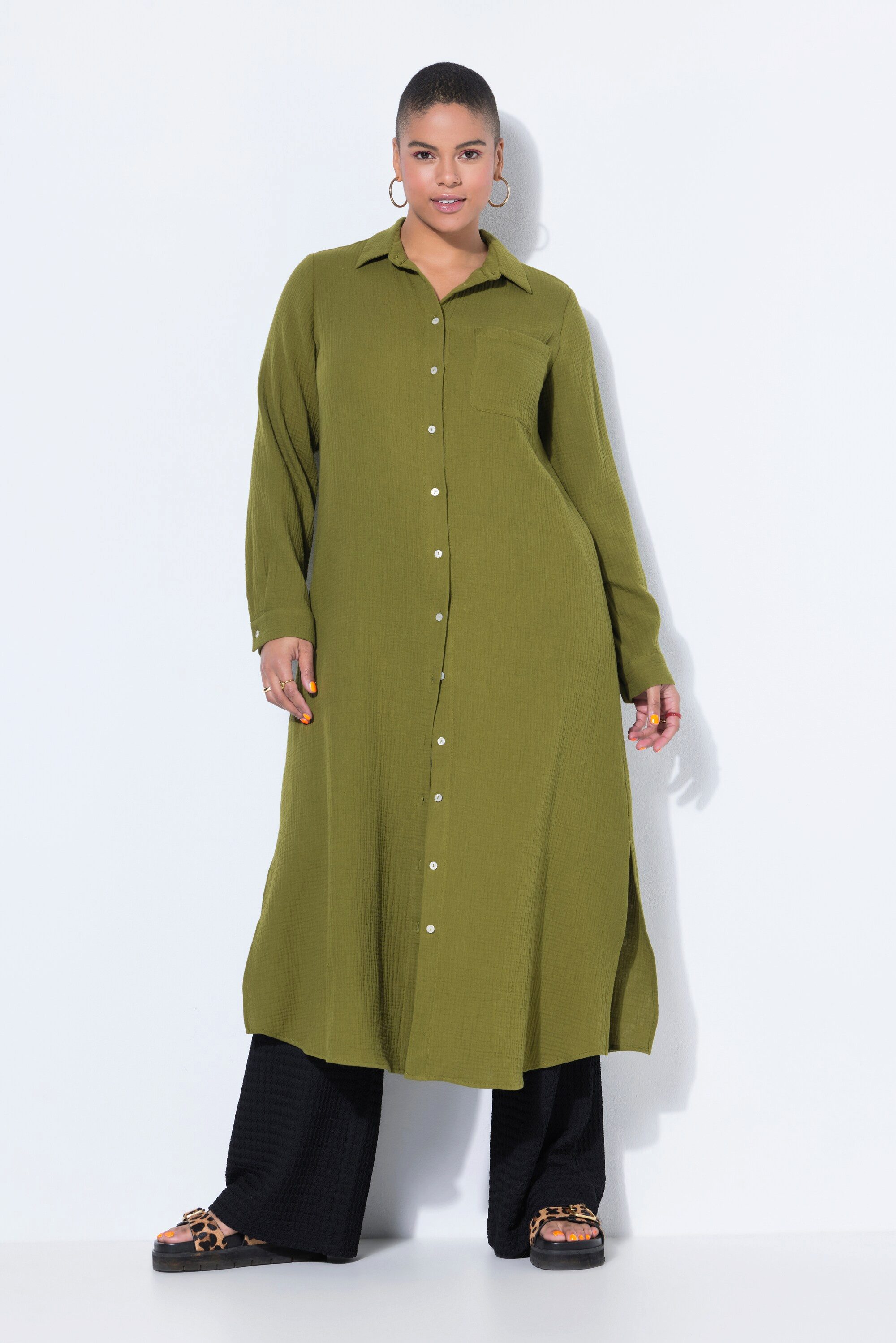 Studio Untold Longbluse Musselin-Longbluse Hemdkragen Langarm