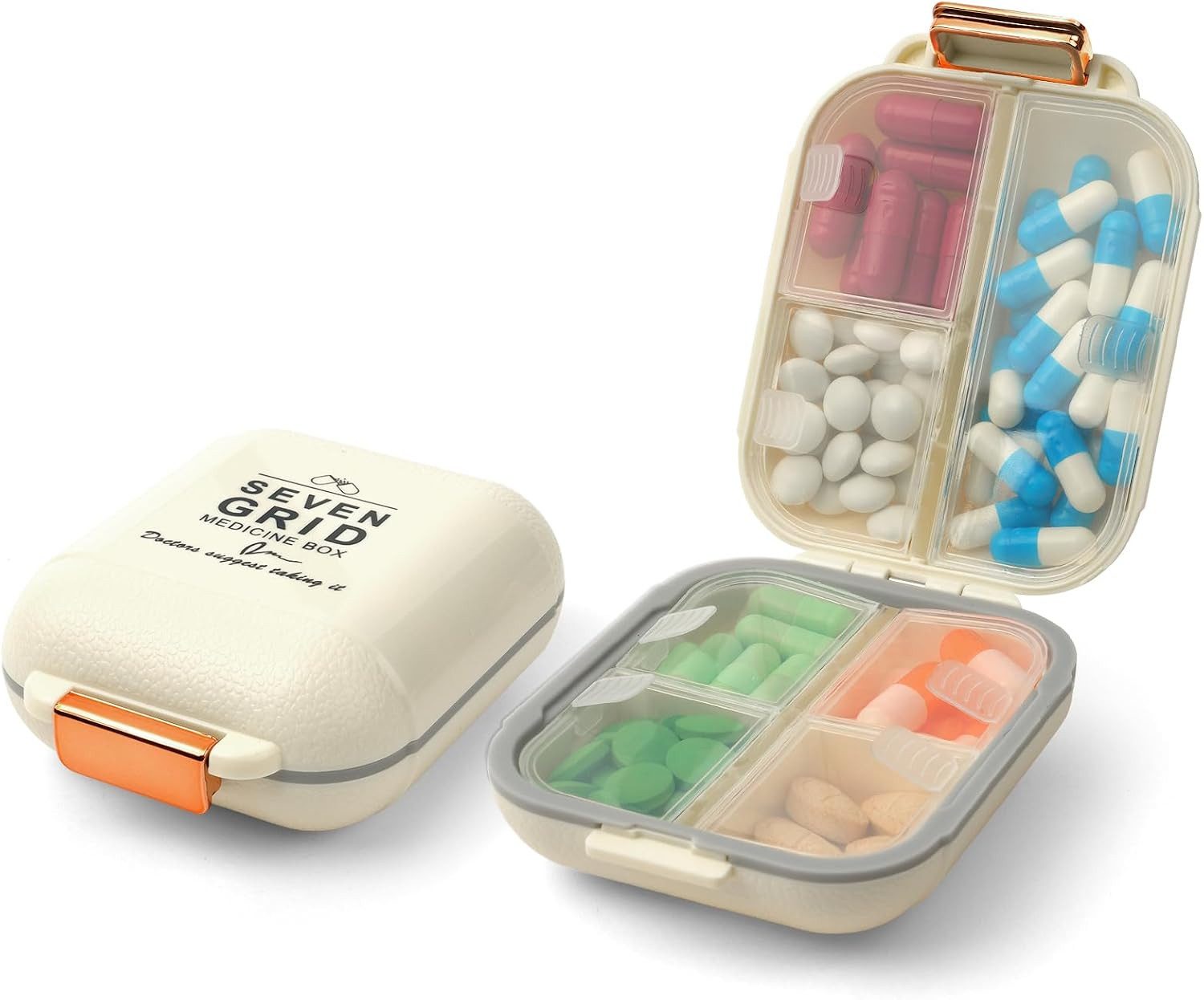 ibettertec Pillendose 7-Tage Tablettenbox, Morgens & Abends, große Fächer (Pillendose 7 Tage 7 Fächer, Medikamentenbox Pillendose mit großen Fächern), für Vitamine & Fischöl, weiß, tragbar