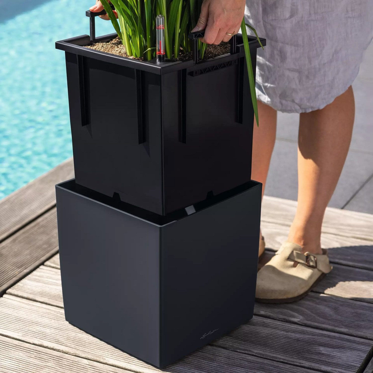 Lechuza® Blumentopf CUBE Color 40, sandbraun