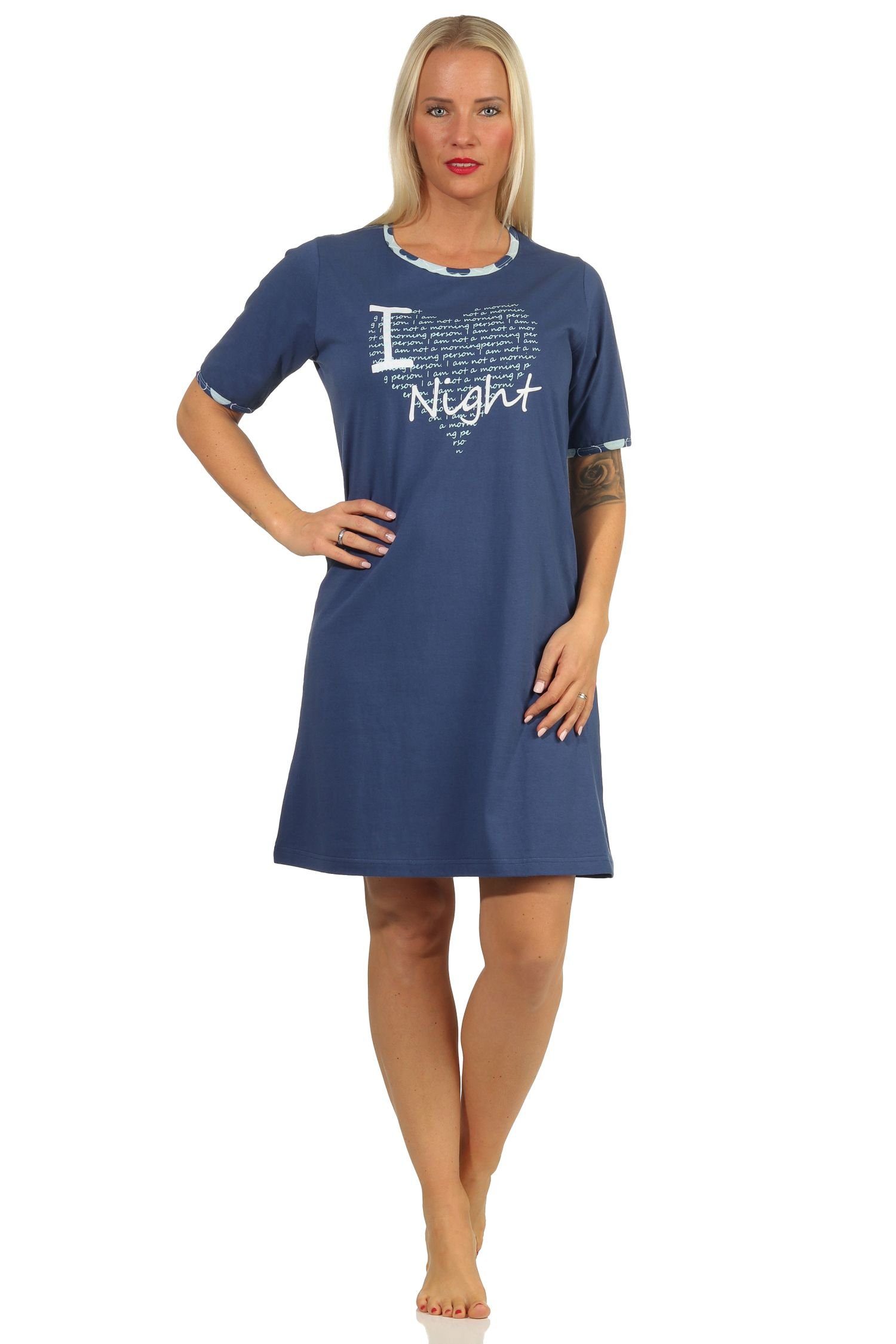 RELAX by Normann Nachthemd Cooles Damen kurzarm Nachthemd Bigshirt mit Herz Motiv - 122 10 603 navy