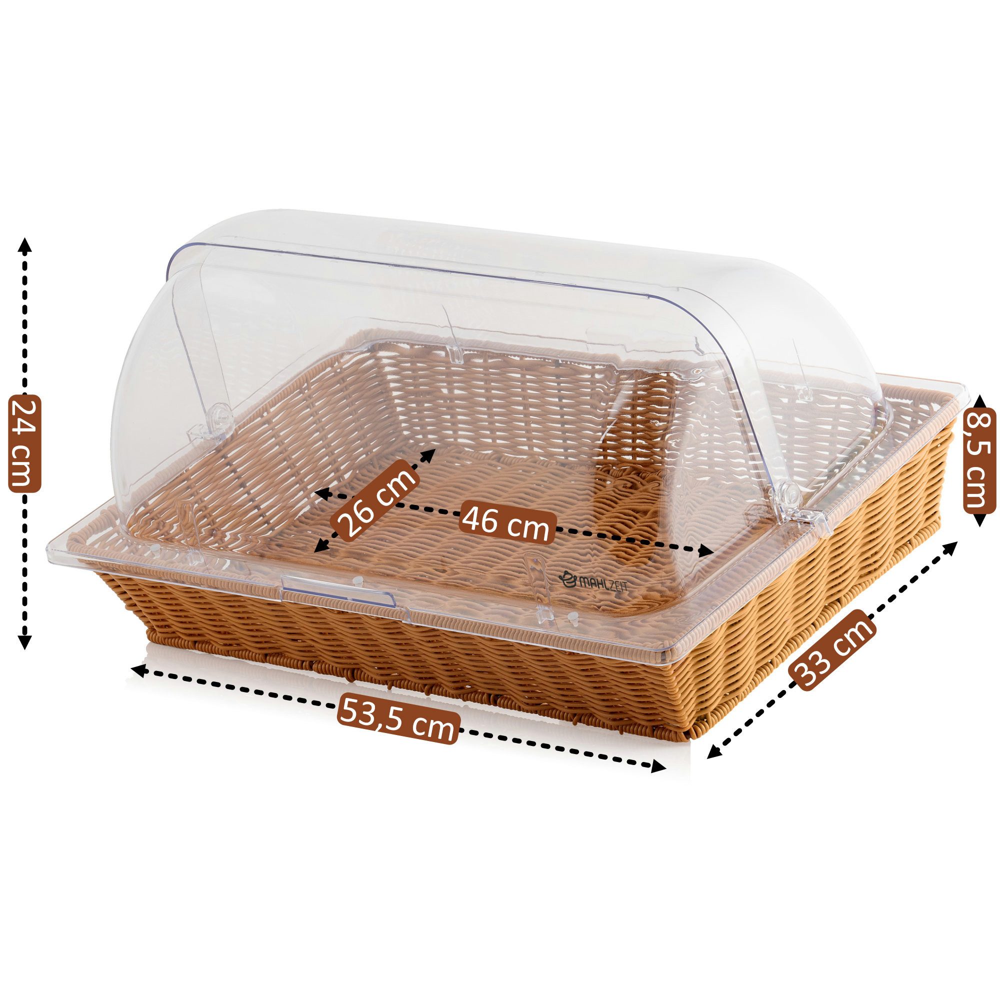 Mahlzeit Brotkorb Rattan, mit Rolltop-Deckel, 53,5 x 33 x 25 cm, geflochtener Korb, Kunststoff
