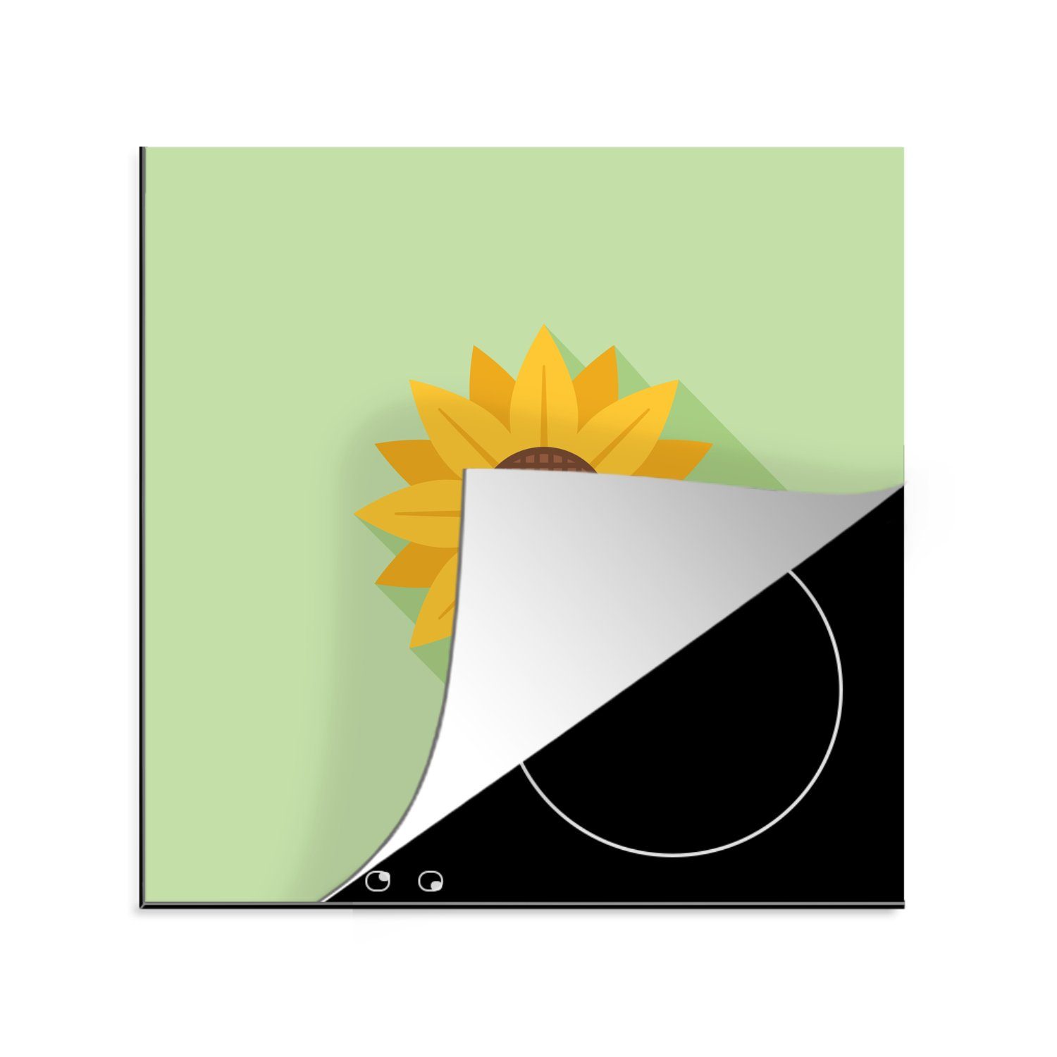 MuchoWow Herdblende-/Abdeckplatte Einfache Illustration einer Sonnenblume, Vinyl, (1 tlg), 78x78 cm, Ceranfeldabdeckung, Arbeitsplatte für küche