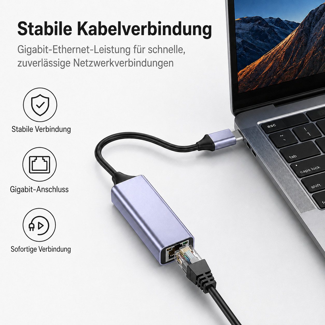 XEOOCE Netzwerkadapter, Typ-C, Gigabit-Ethernet, 1 Stück, Silber Netzwerk-Adapter DVI-D zu USB Typ A