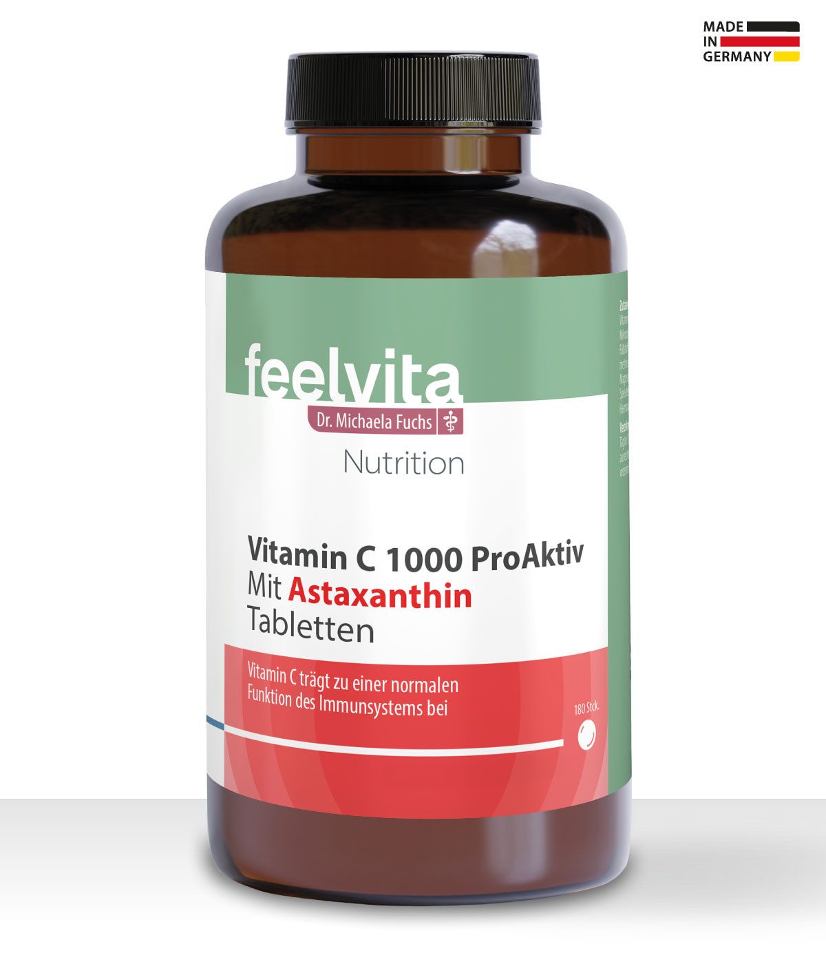 Genius Feelvita Nutrition Vitamin C 1000 ProAktiv mit Astaxanthin Kapseln, 1 er Set à 180 St., Hergestellt in Deutschland