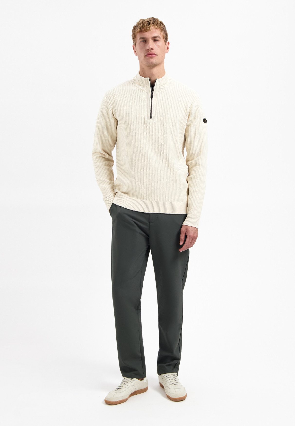 NO EXCESS Stehkragenpullover No Excess Schwerer gerippter Strickpullover