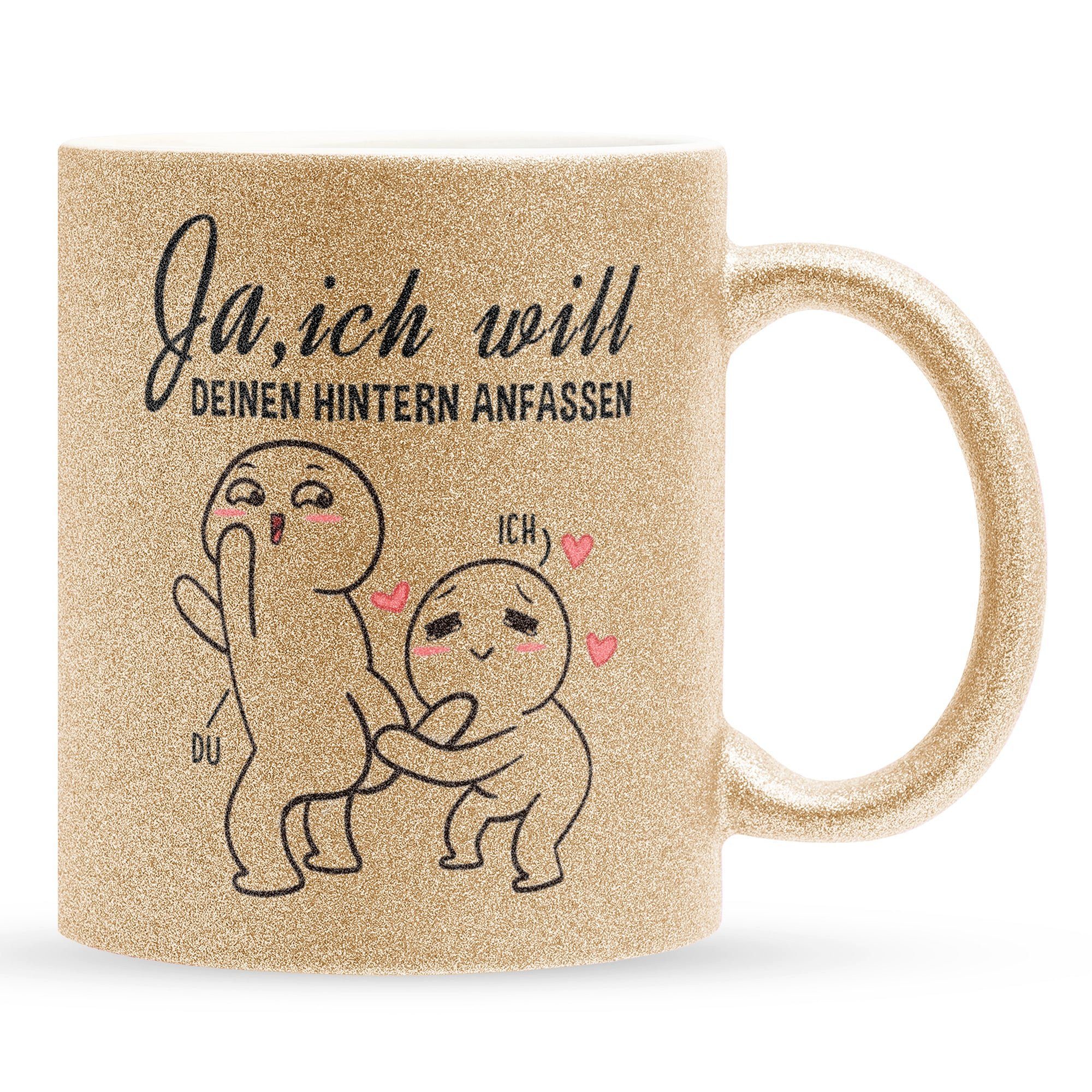 22Feels Tasse Ja Ich Will Hochzeit Geschenk Paar Braut Bräutigam Gastgeschenk Frauen, Keramik, Glitzertasse, Made in Germany