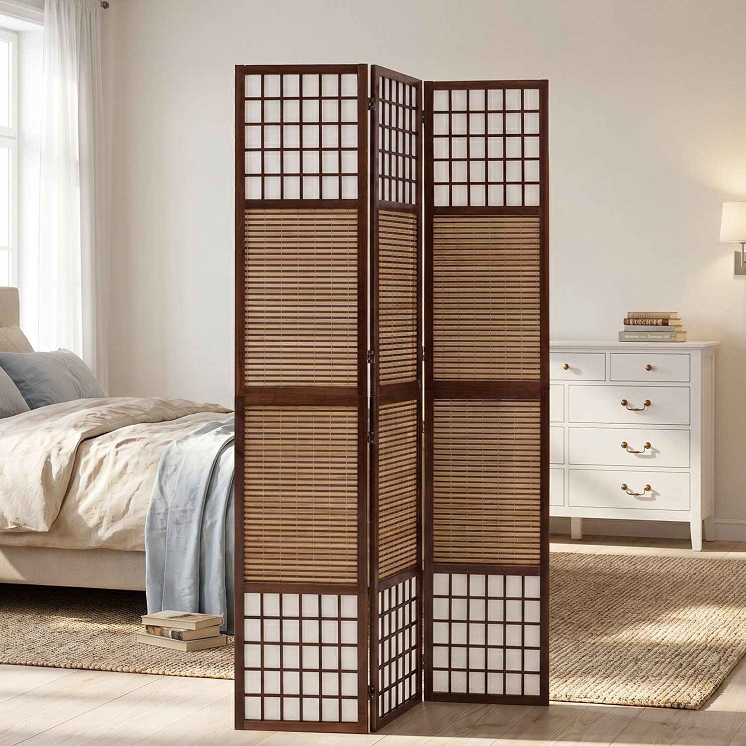 Homestyle4u Paravent Raumteiler Indoor Holz Sondergröße 2m Höhe Sichtschutz Schwarz faltbar (3-teilig), Trennwand, faltbar