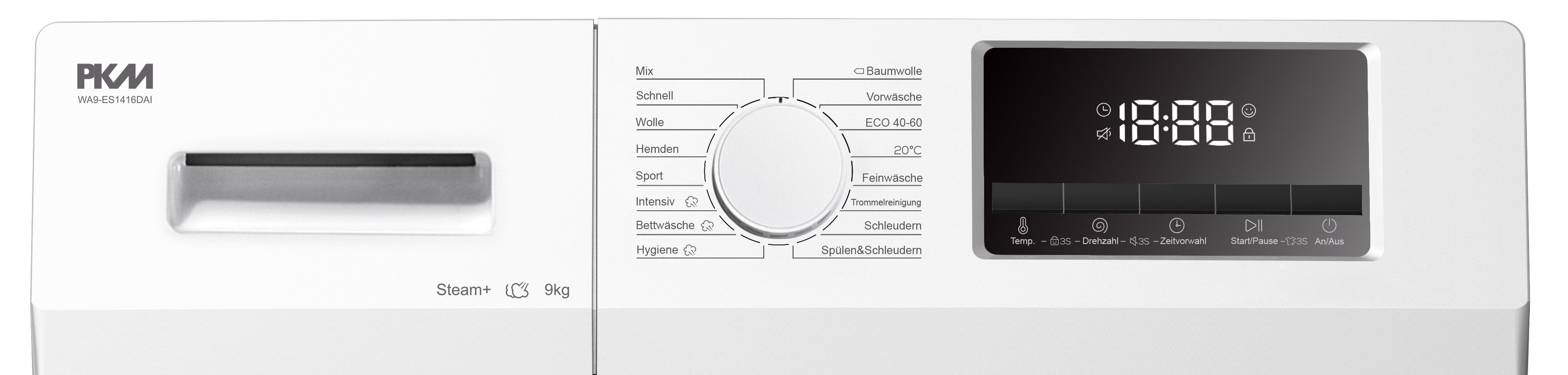 PKM Waschmaschine ES-Serie WA9-ES1416DAI, 9 kg, 1400 U/min, BLDC Inverter Motor Eco-Logic Self-Clean