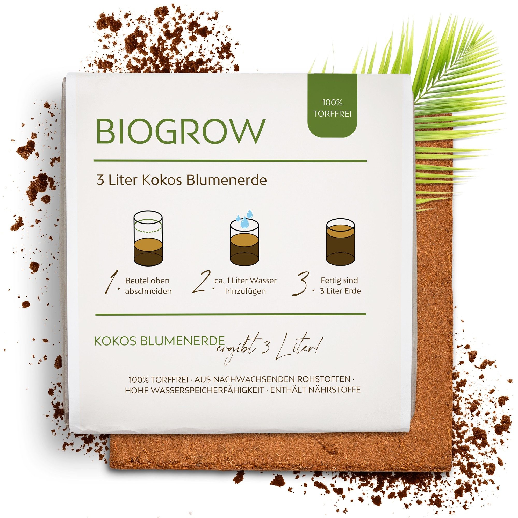 Growgreens Pflanzerde Bio Kokoserde gepresst im Quellbeutel - Biolog. torffreie Anzuchterde, im Beutel
