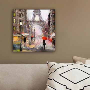 OneMillionCanvasses® Leinwandbild Leinwandgemälde - Paris - Eiffelturm - Regenschirm - Ölgemälde, (1 St), Wandbild, Deko Schlafzimmer Wohnzimmer 20x20 cm