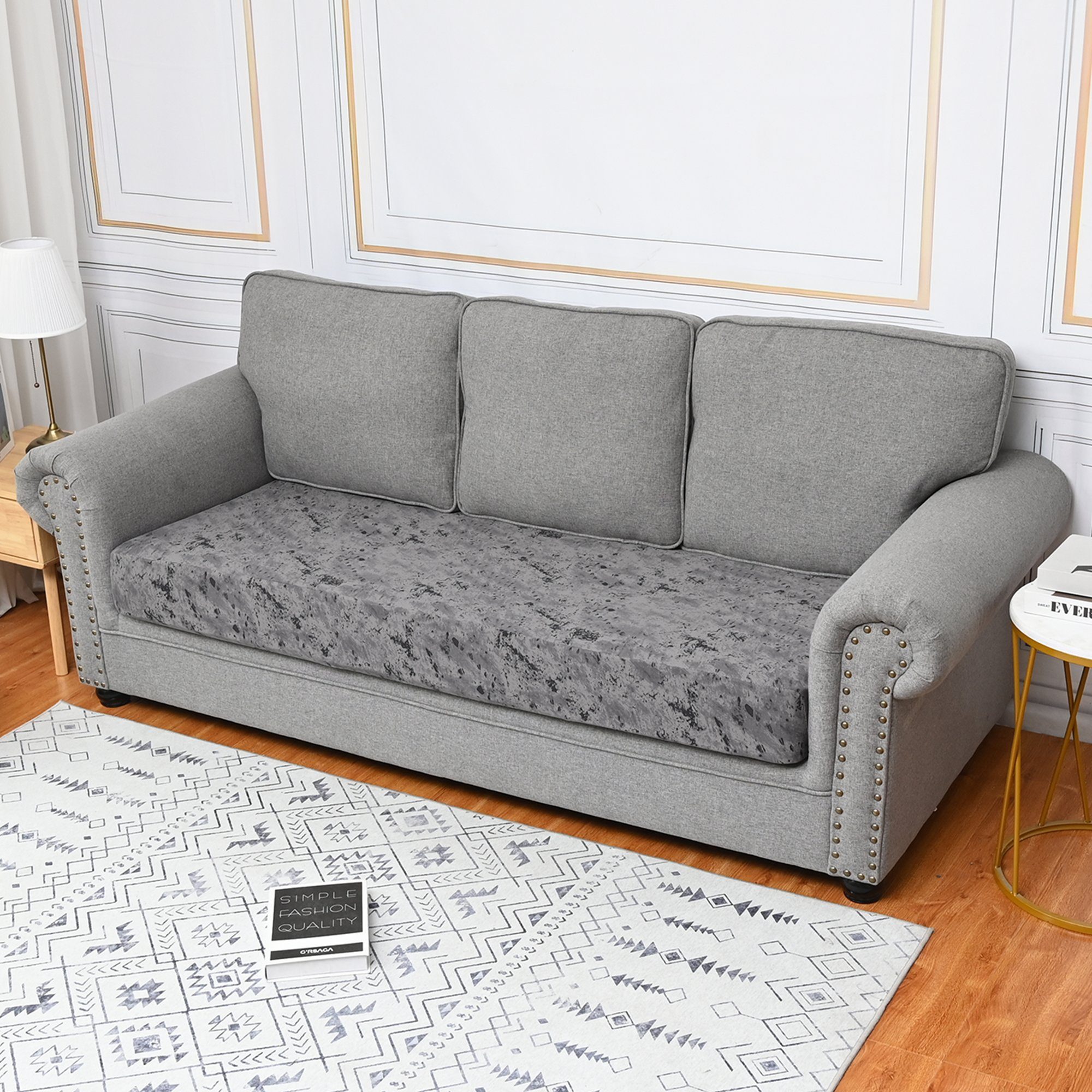 F12WH00188, Stretch-Sofabezug Samt, Grau aus gemischte HOMEIDEAS, Sofahusse Farbe