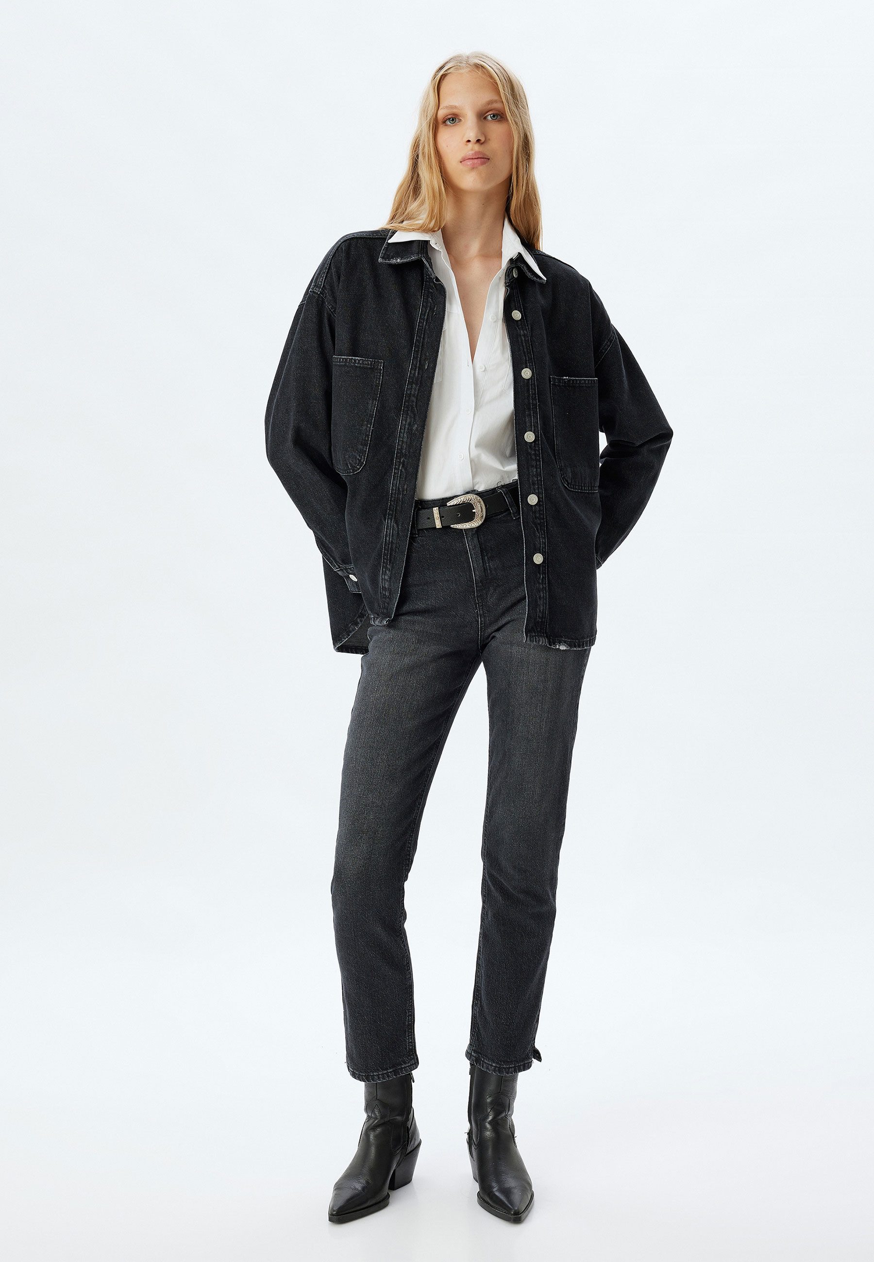 Koton High-waist-Jeans Hohe Leibhöhe Slim Straight