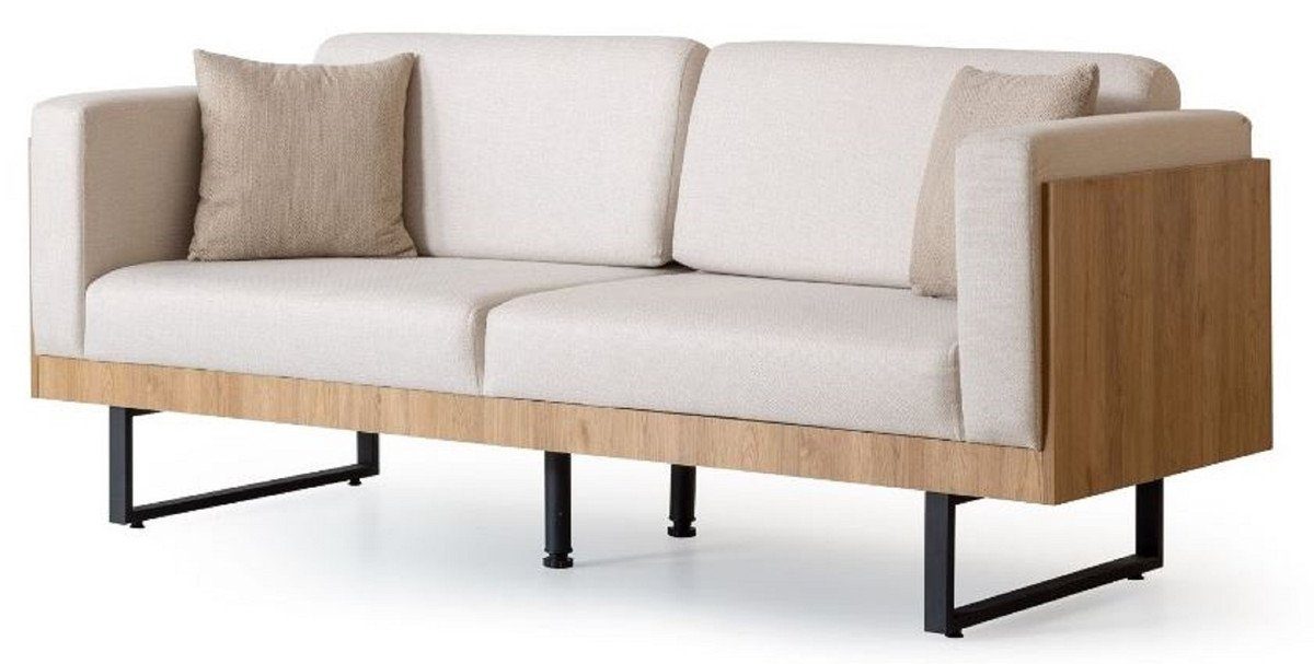 Casa Padrino 3-Sitzer Casa Padrino Luxus 3er Sofa Creme / Braun / Schwarz 200 x 80 x H. 80 cm - Wohnzimmer Sofa - Wohnzimmer Möbel - Luxus Möbel - Wohnzimmer Einrichtung - Luxus Einrichtung