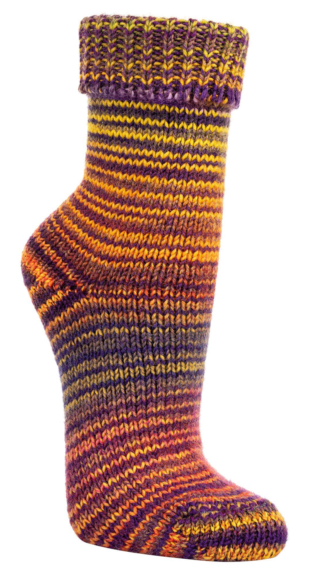 im Socken 24 2 TippTexx Wollsocken Umschlagsocken Skandinavien-Style Gelb-Lila Umschlag Paar mit kuschelige