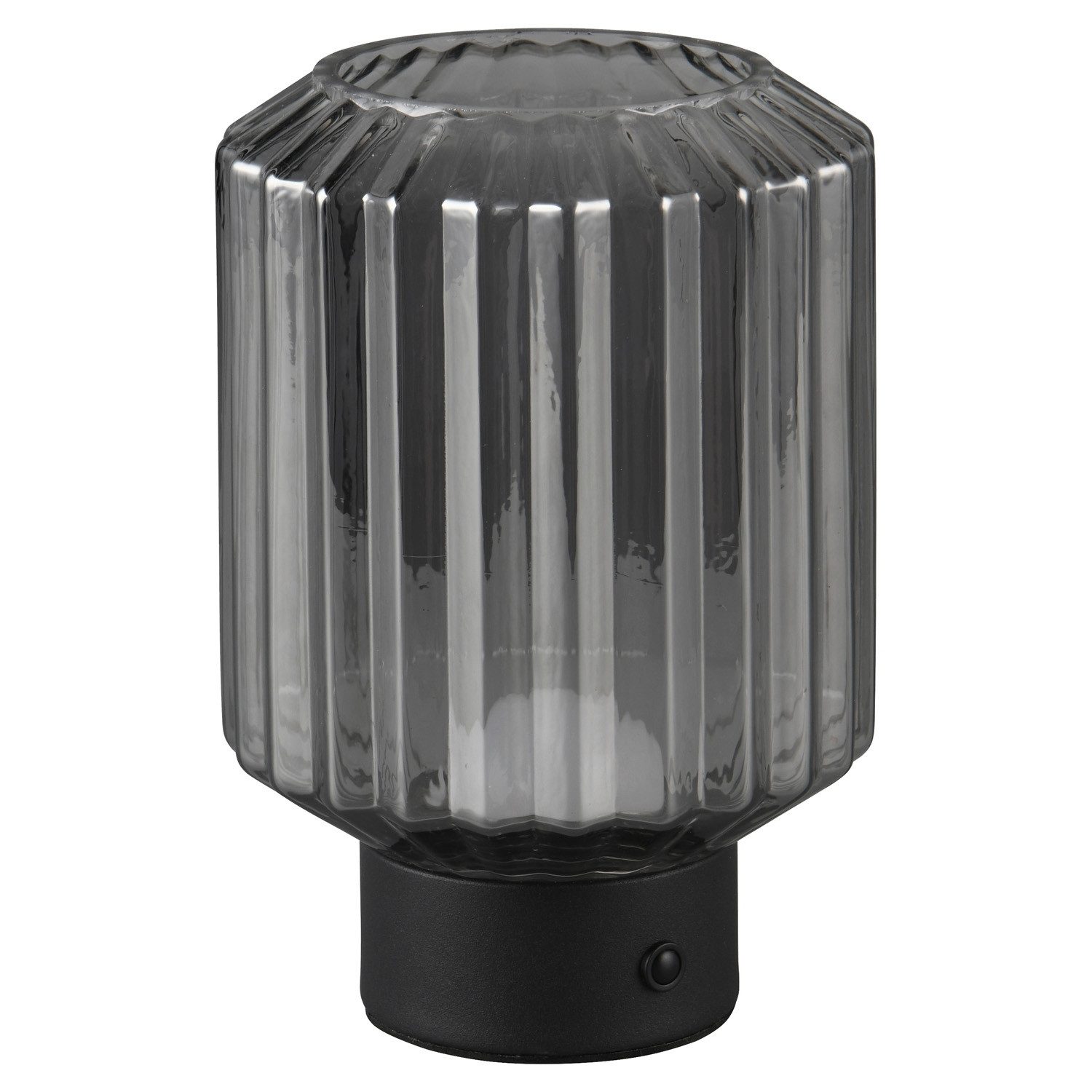 Reality Leuchten LED Tischleuchte LORD, H 19 cm, Schwarz, Rauchfarben, Glas, Metall, Dimmfunktion, USB-Ladefunktion, LED fest integriert, Extra-Warmweiß, Akkubetrieben, Touchsensor, inkl. USB-Ladekabel