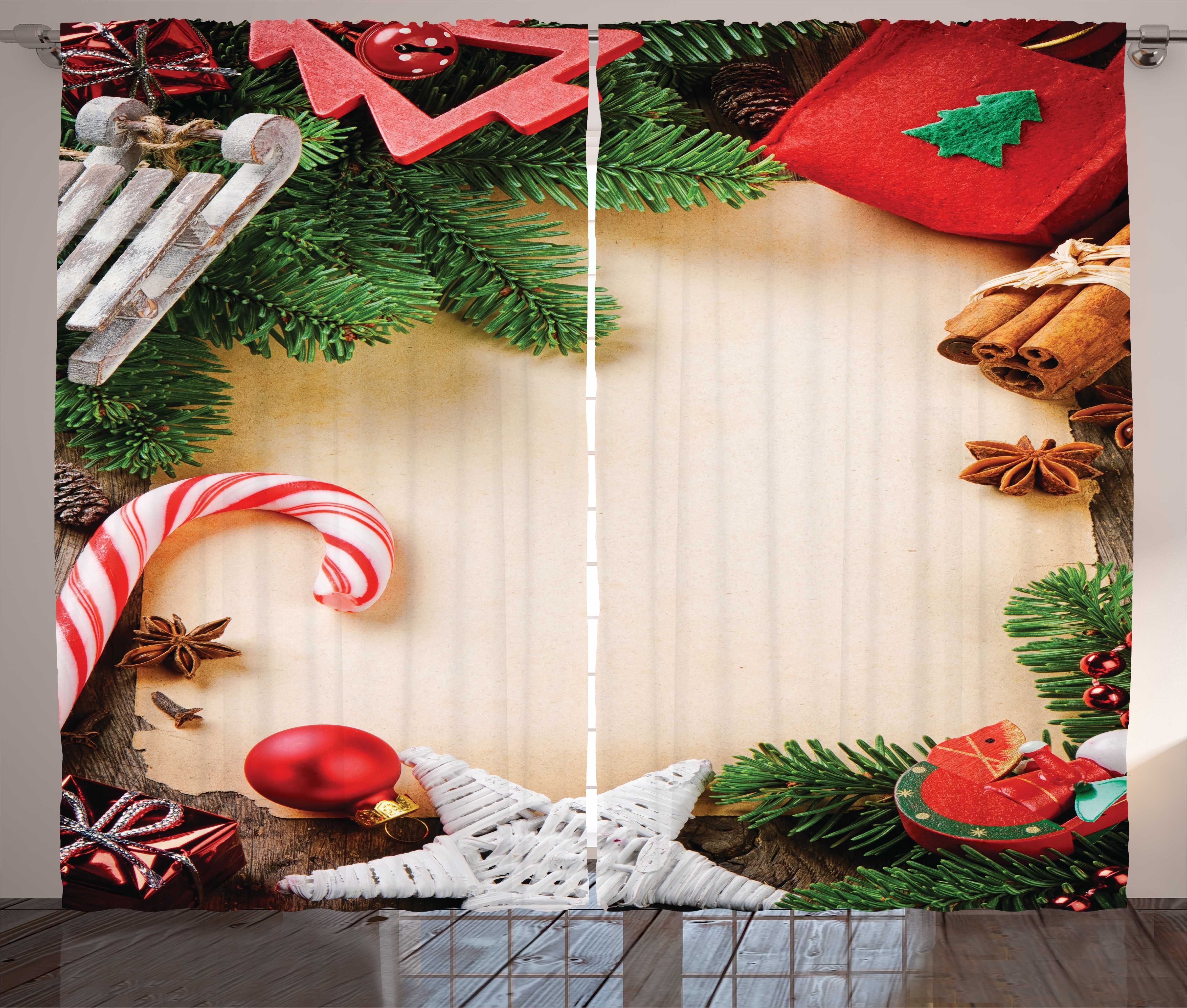 Gardine Schlafzimmer Kräuselband Vorhang mit Schlaufen und Haken, Abakuhaus, Weihnachten Cinnamon Candy Cane