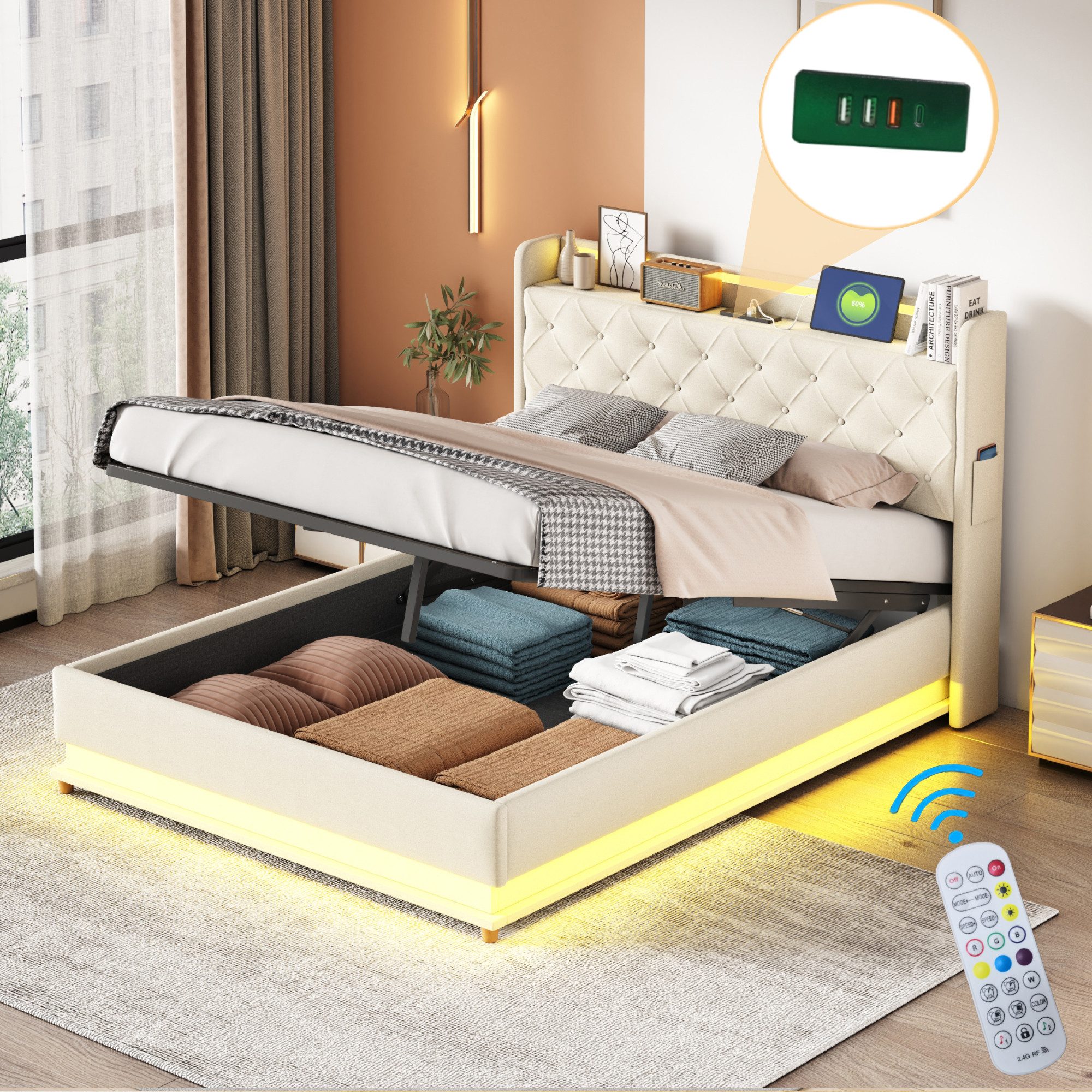 STILVORA Polsterbett Stauraumbett 140×200 Jugendbett Doppelbett günstig online kaufen