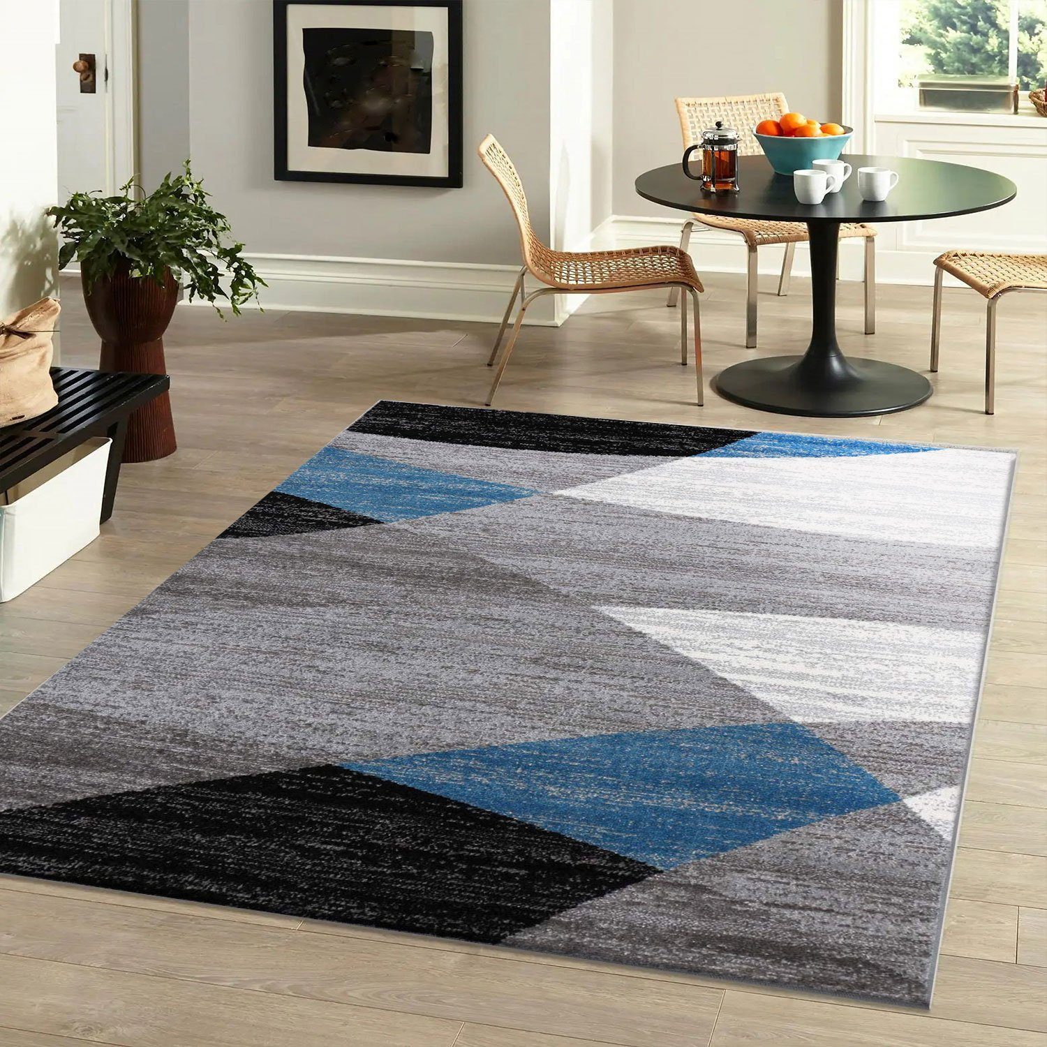 Vimoda Läufer Wohnzimmer Teppich Kurzflor, geometrisches Look, Rechteckig, Höhe: 5 mm, Läufer Moderner Meliert Muster für Küche und Schlafzimmer