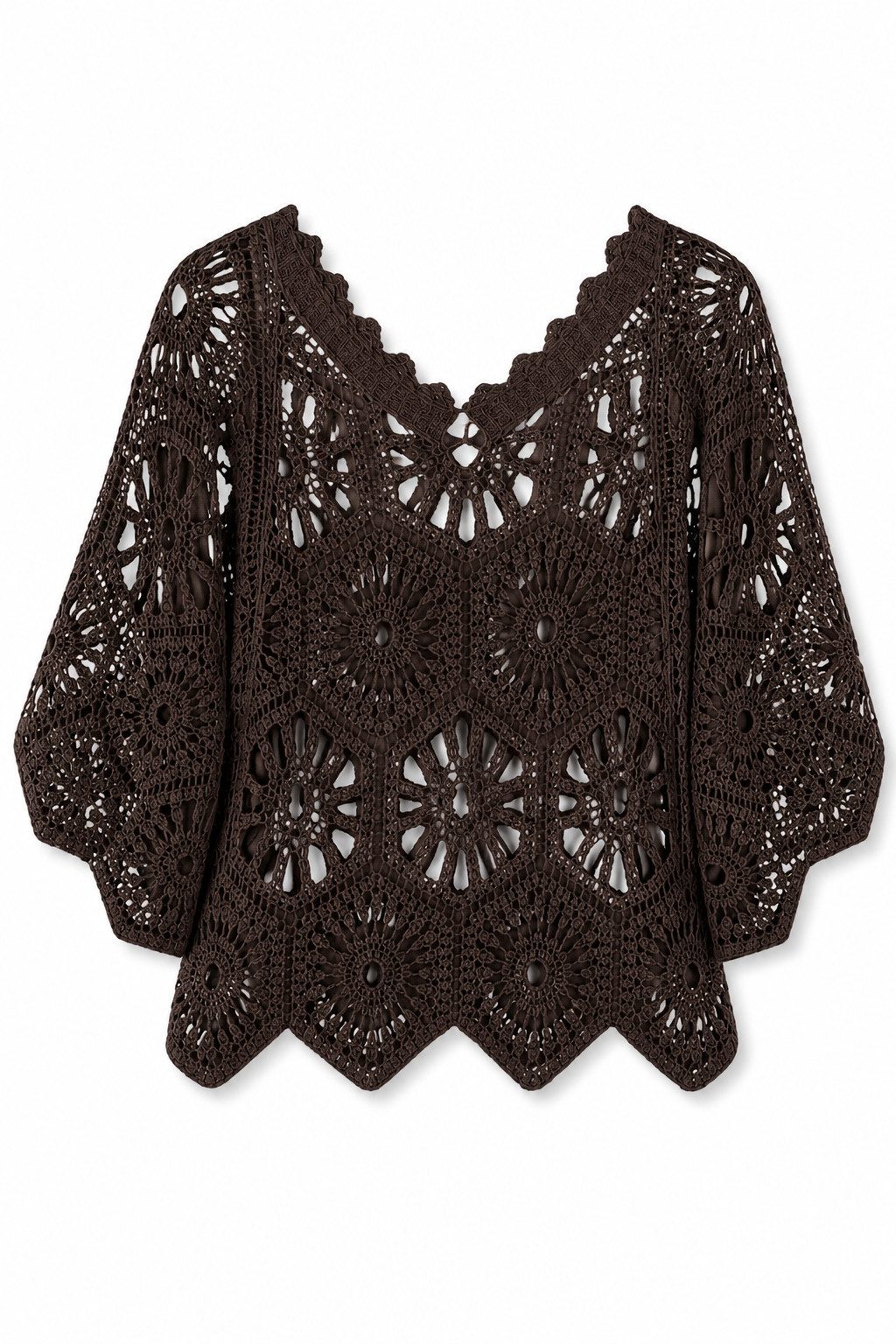 ITALY VIBES Blusenponcho - Häkelshirt - Spitzenshirt - ITALY VIBES - Boho - Oversize ONE SIZE- passend für Größen S - L