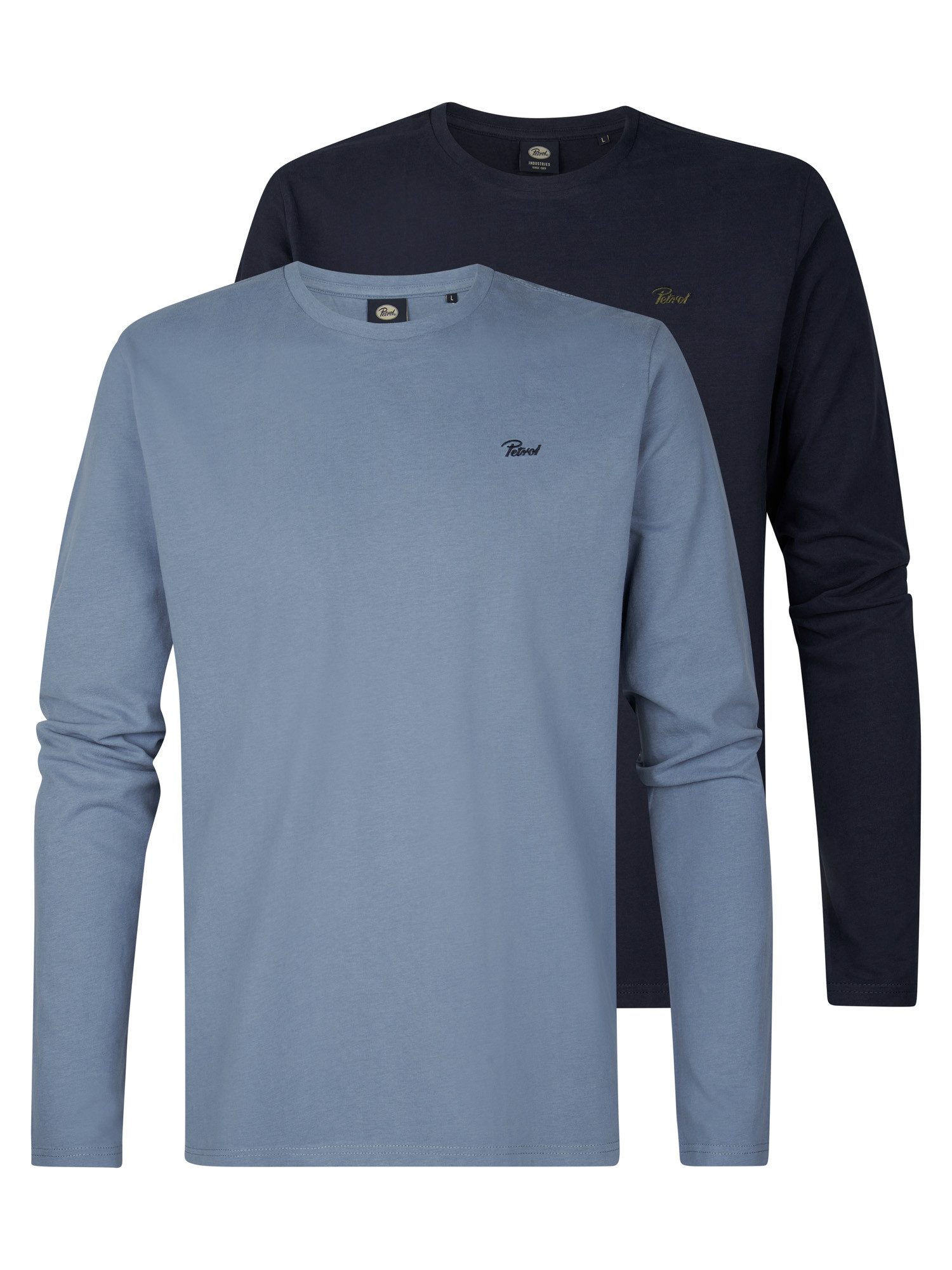 Petrol Industries Langarmshirt (2-tlg) 2er Pack - unifarben - mit Logostickerei