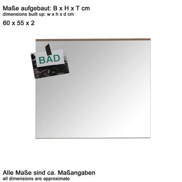 Lomadox Badspiegel ODRA-19, Spiegel Badezimmer mit Eiche San Remo hell Nb., B/H/T: ca. 60/55/2 cm