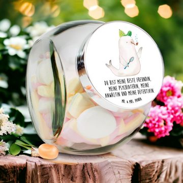 Mr. & Mrs. Panda Vorratsglas L 870ml Robbe Sherlock - Weiß - Geschenk, Snackdose, lustige Sprüche, Premium Glas, (1-tlg), Eigene Motive